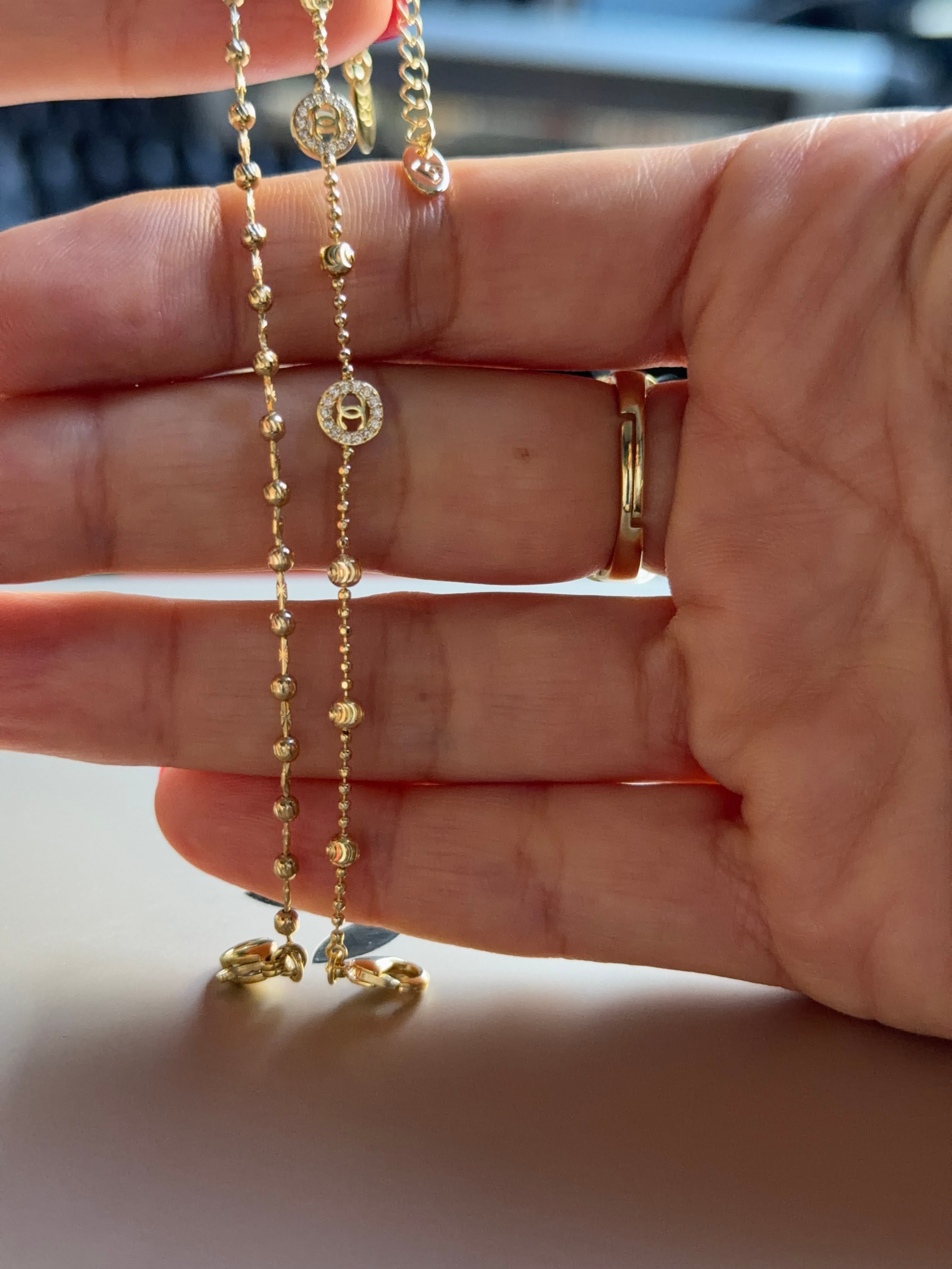 14K gold renk, 2'li şık set.Tasarım ve dorika güzelliği