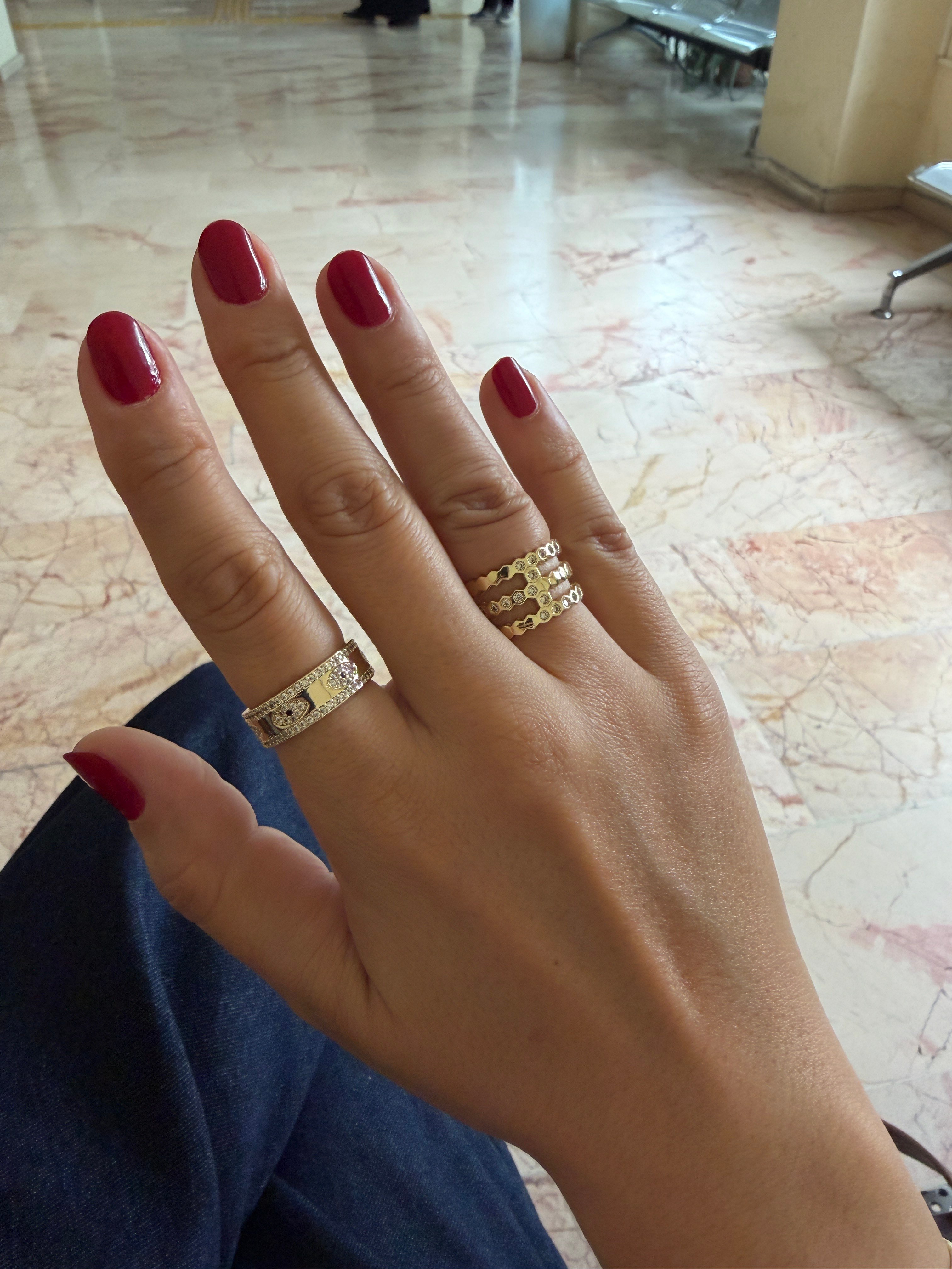 14K gold renk altın kaplama ayarlanabilir nazar temalı ince ince taş işlemeli şık yüzük