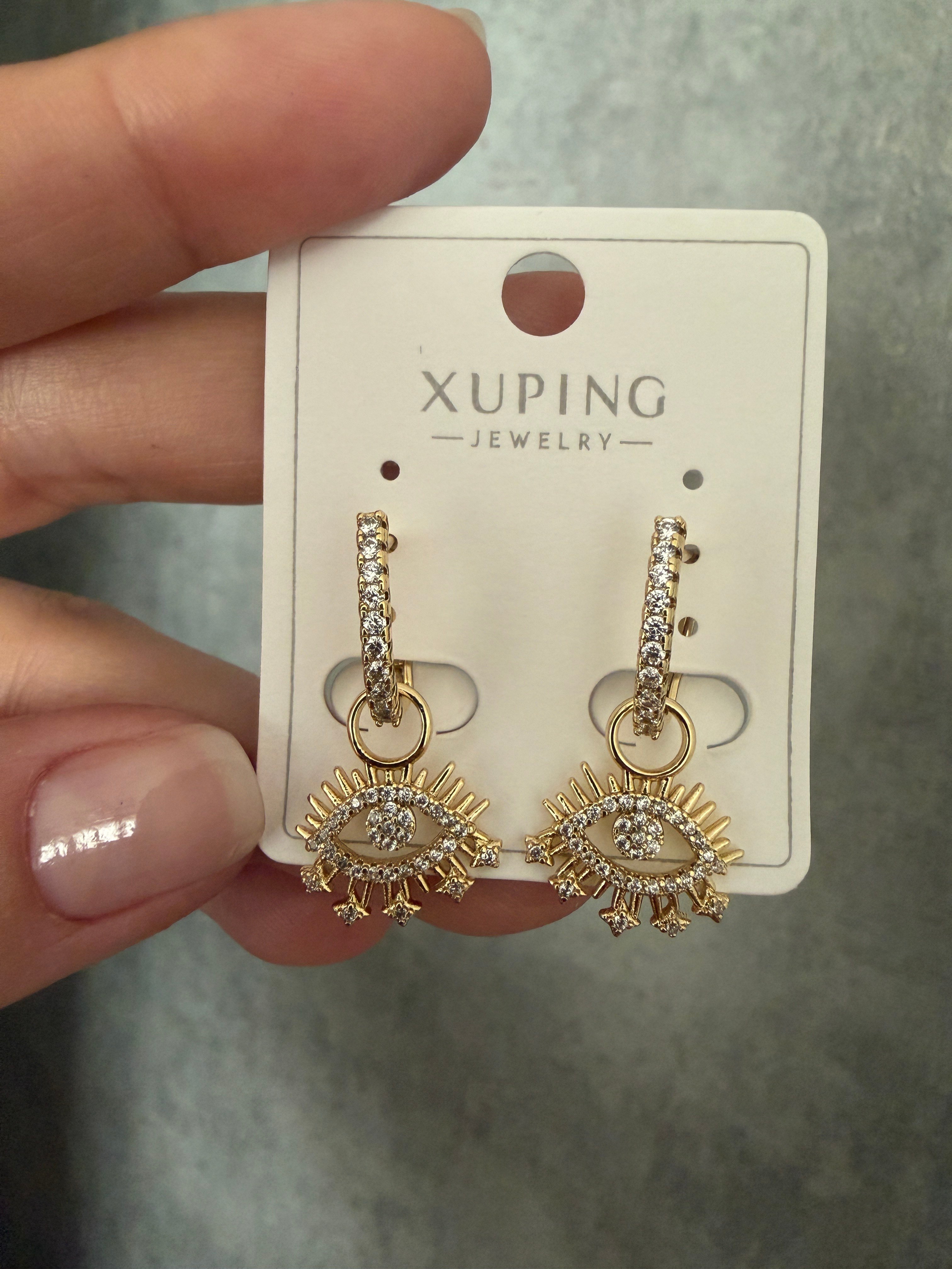 14K gold renk altın kaplama çelik xupng,göz detaylı tasarım küpe