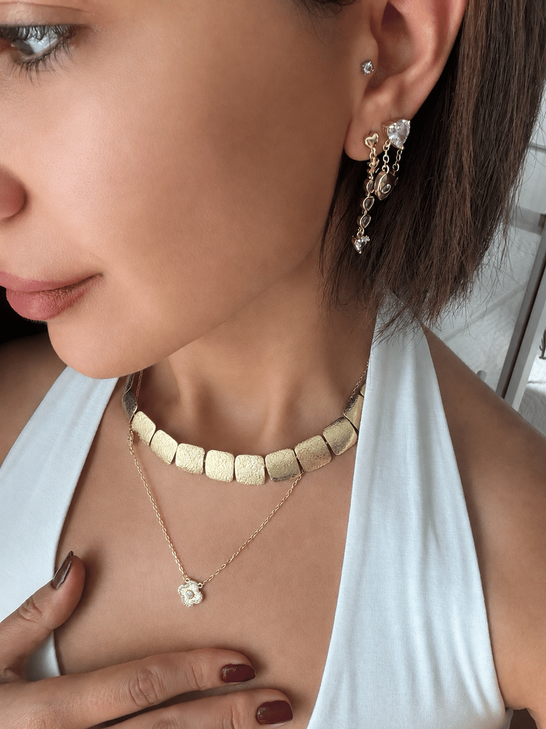 14K gold renk altın kaplama kare plaka form mükemmel tasarım kolye