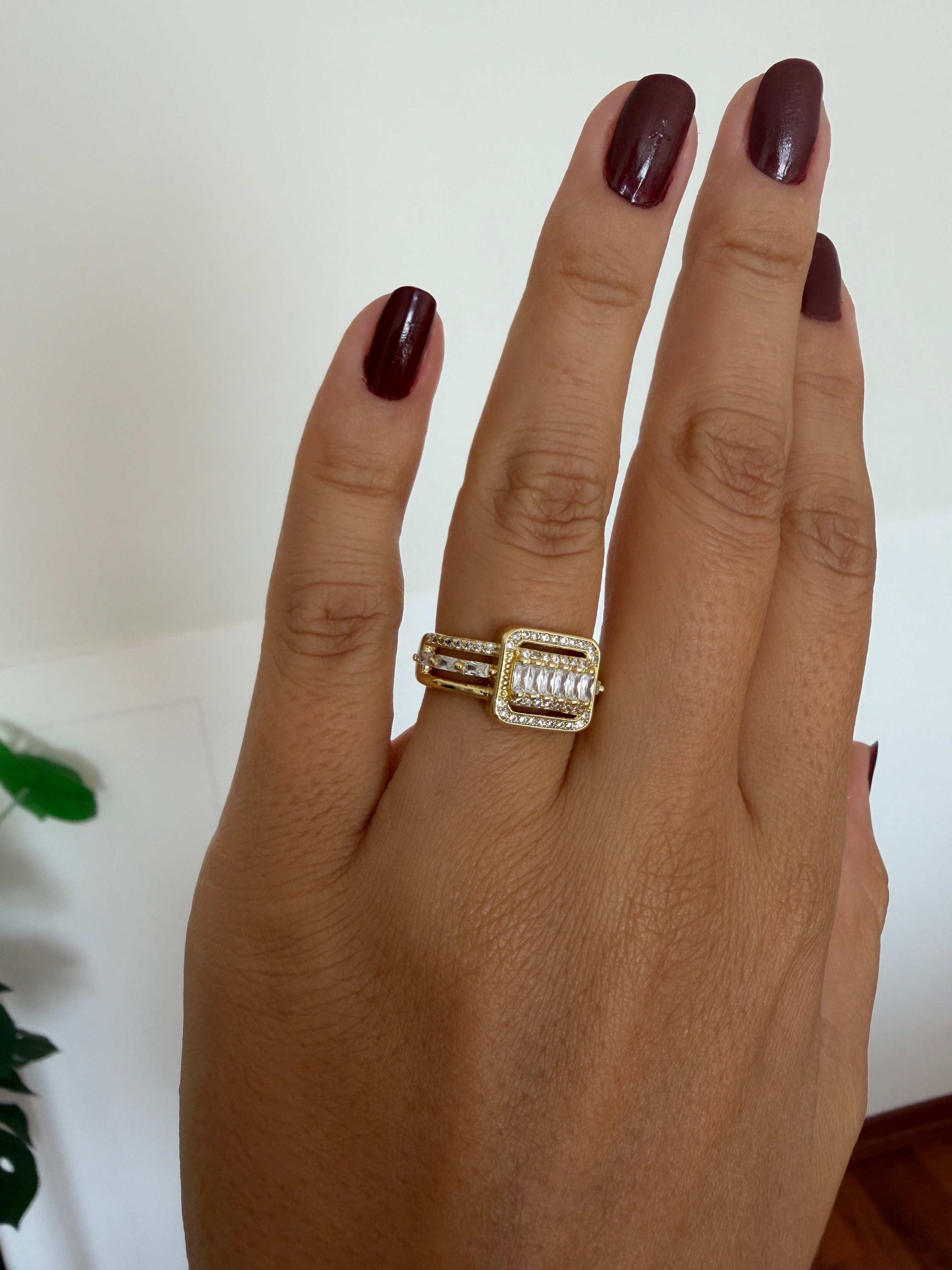 14K gold renk altın kaplama mükemmel işçilikte büyük tasarım yüzük