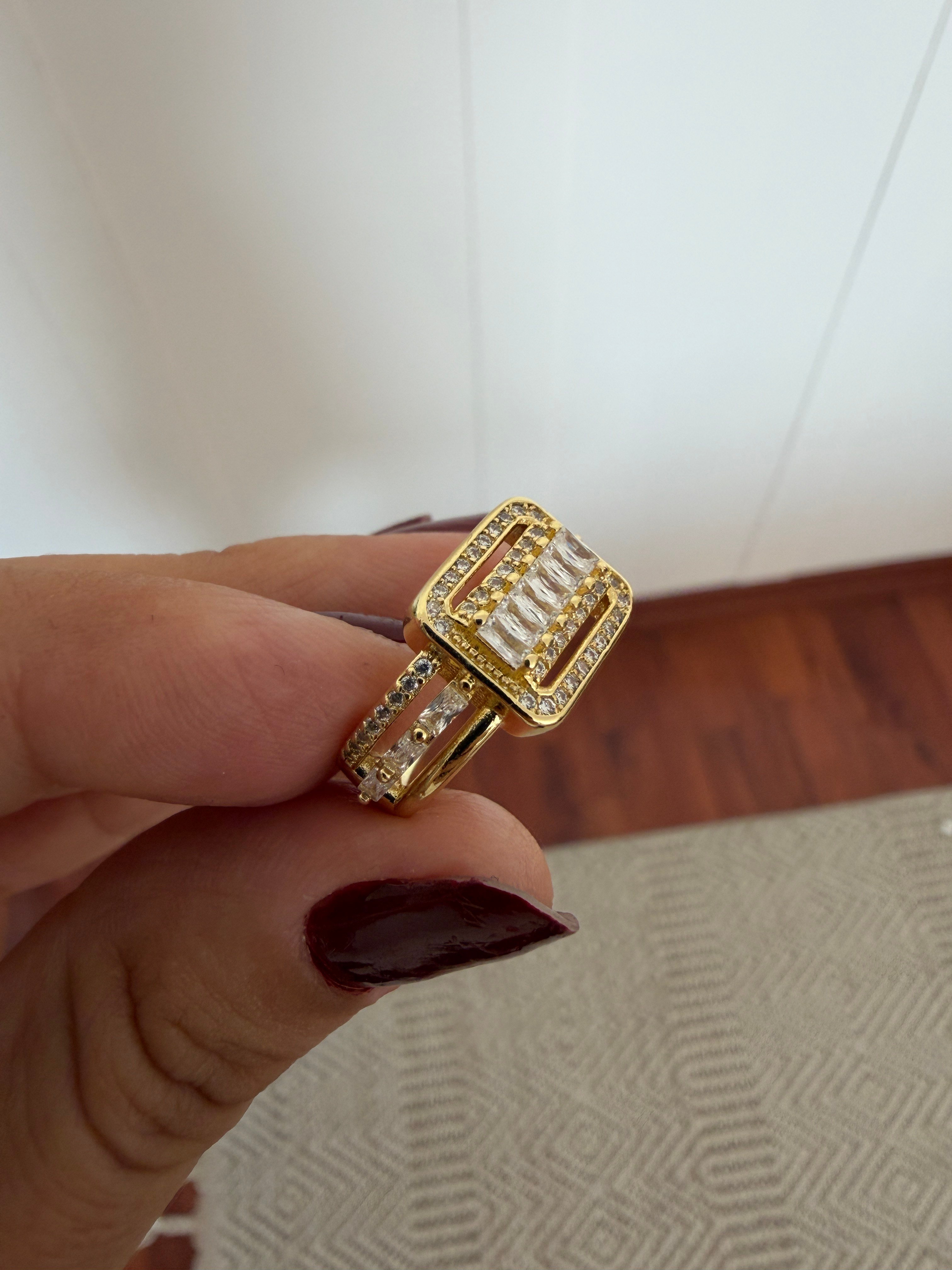 14K gold renk altın kaplama mükemmel işçilikte büyük tasarım yüzük