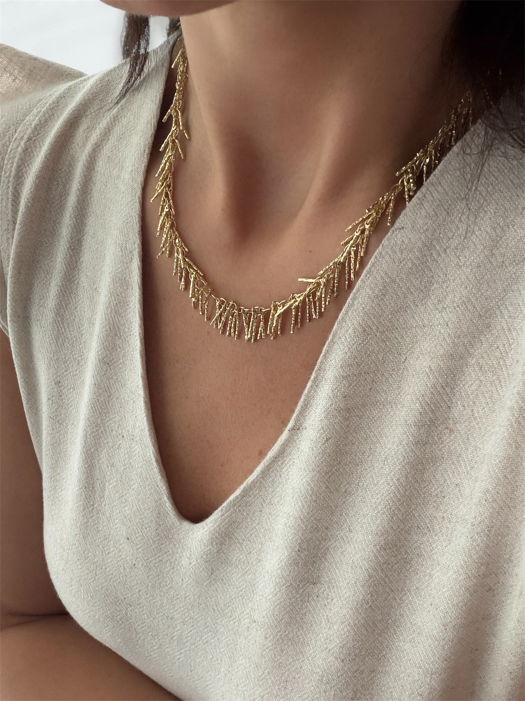 14K gold renk altın kaplama saçaklı sallantılı tek başına tasarım kolye