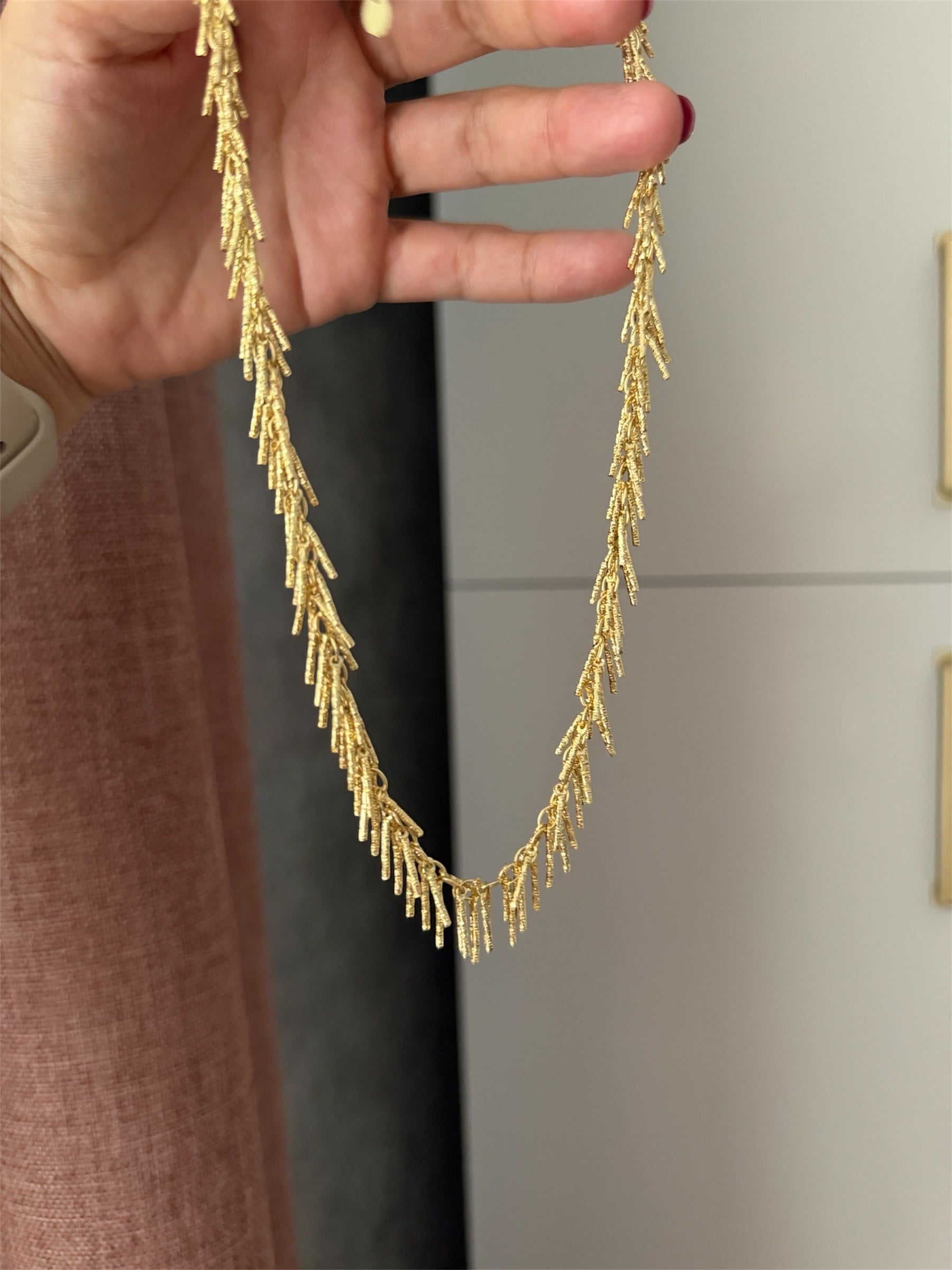 14K gold renk altın kaplama saçaklı sallantılı tek başına tasarım kolye
