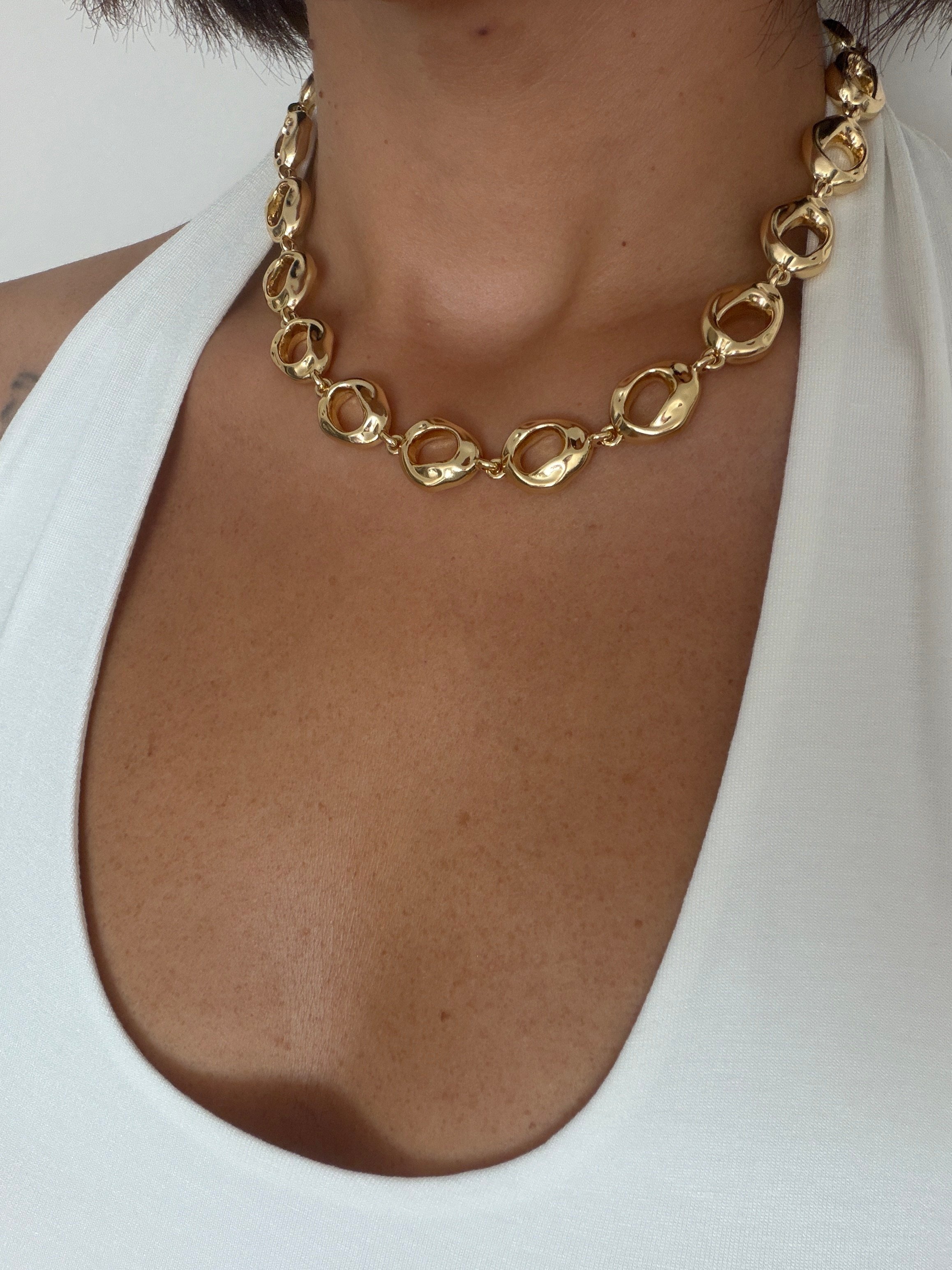 14K gold renk altın kaplama tam bir tasarım harikası tek başına takılası kolye