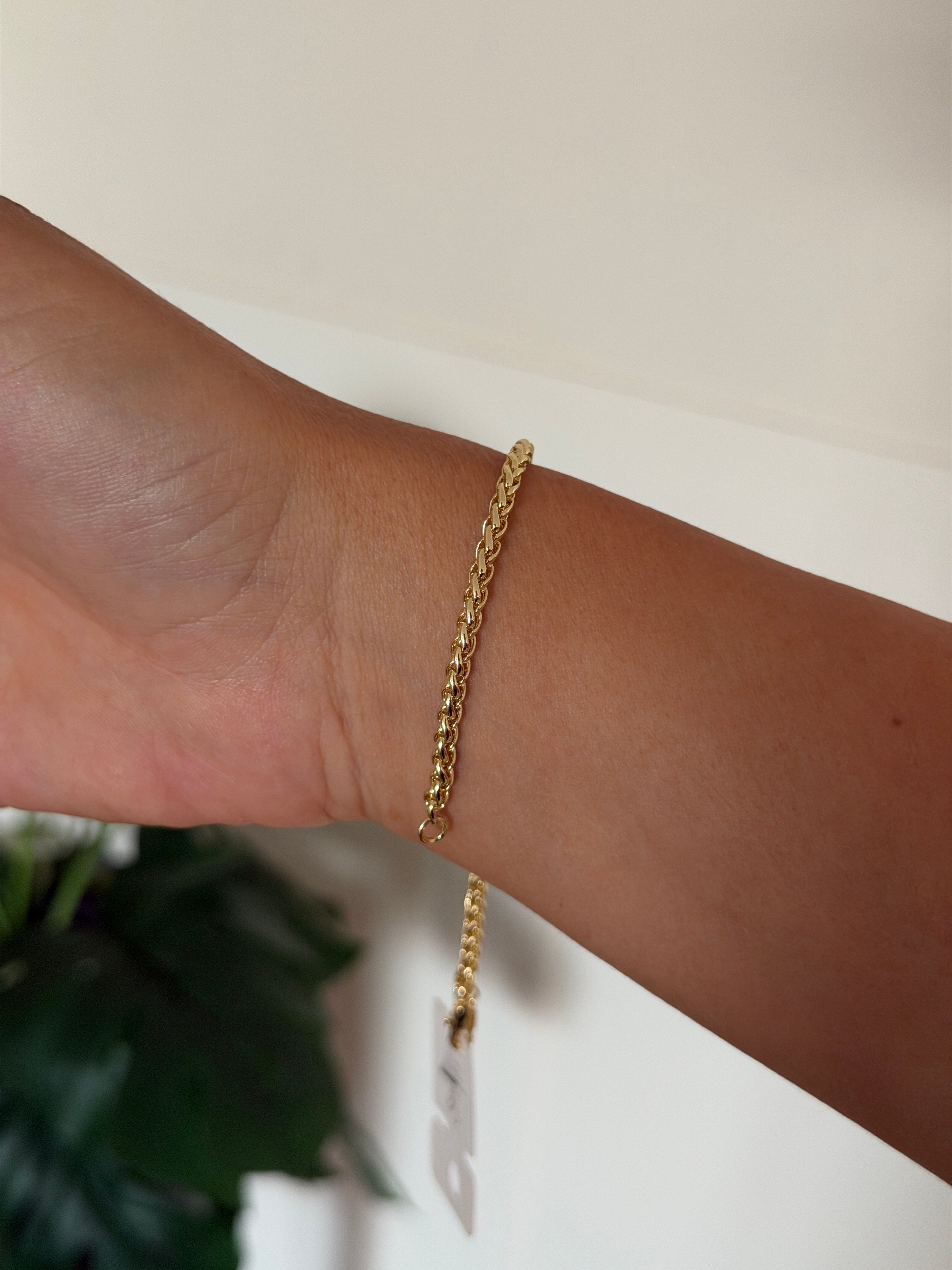 14K gold renk altın kaplama taşlı topçuklu harika zinciri ile tasarım bileklik