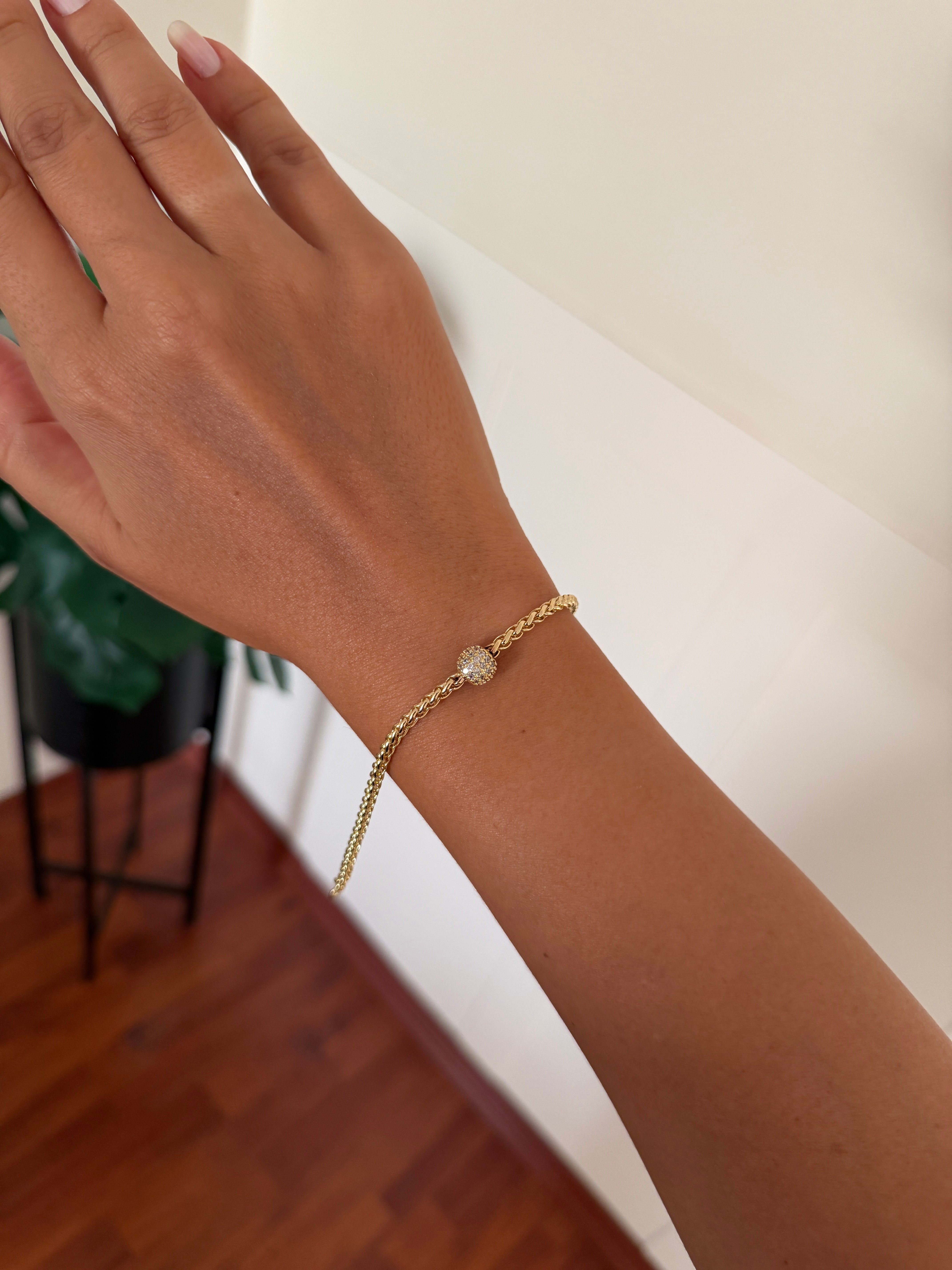 14K gold renk altın kaplama taşlı topçuklu harika zinciri ile tasarım bileklik