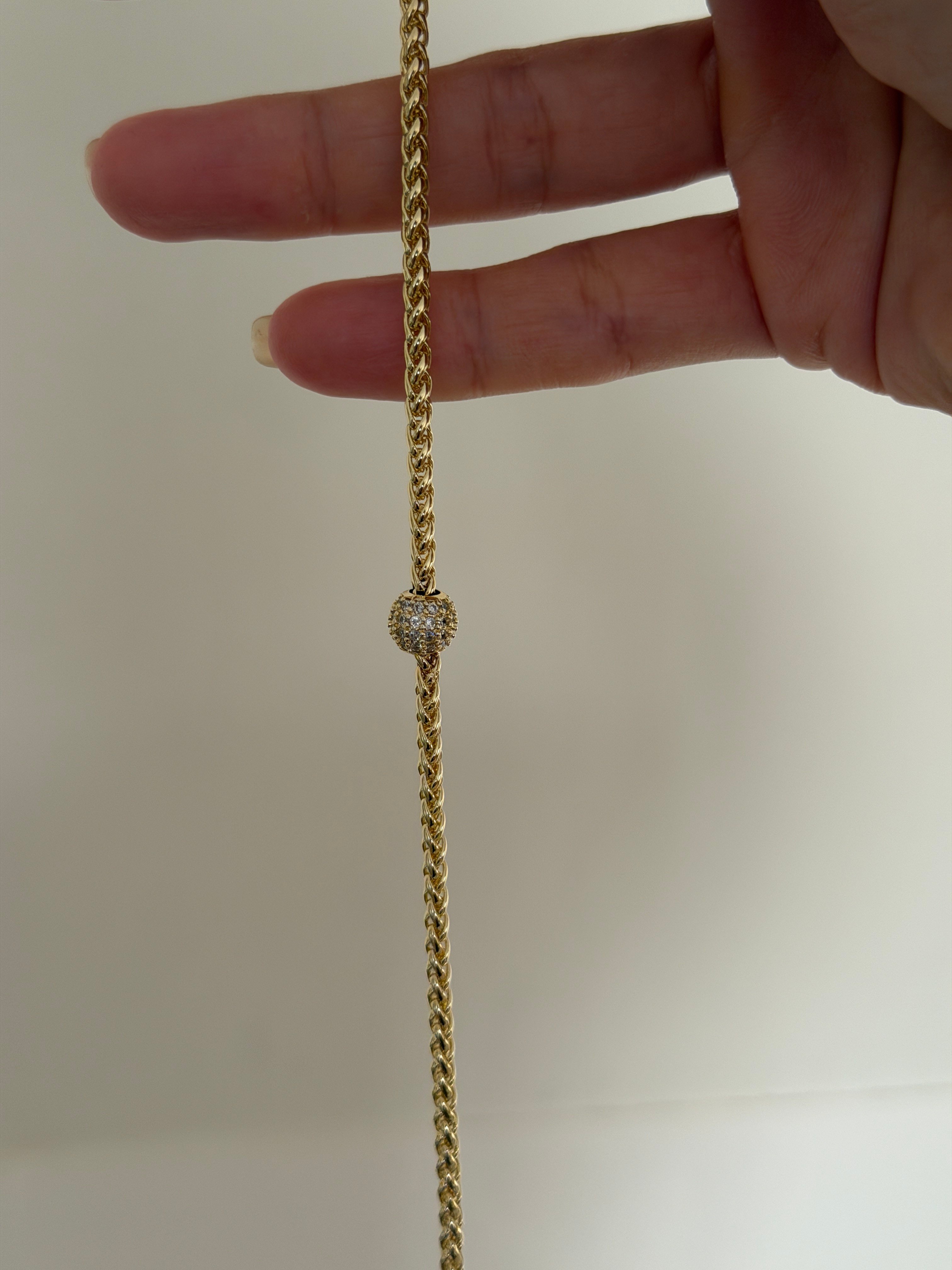 14K gold renk altın kaplama taşlı topçuklu harika zinciri ile tasarım bileklik
