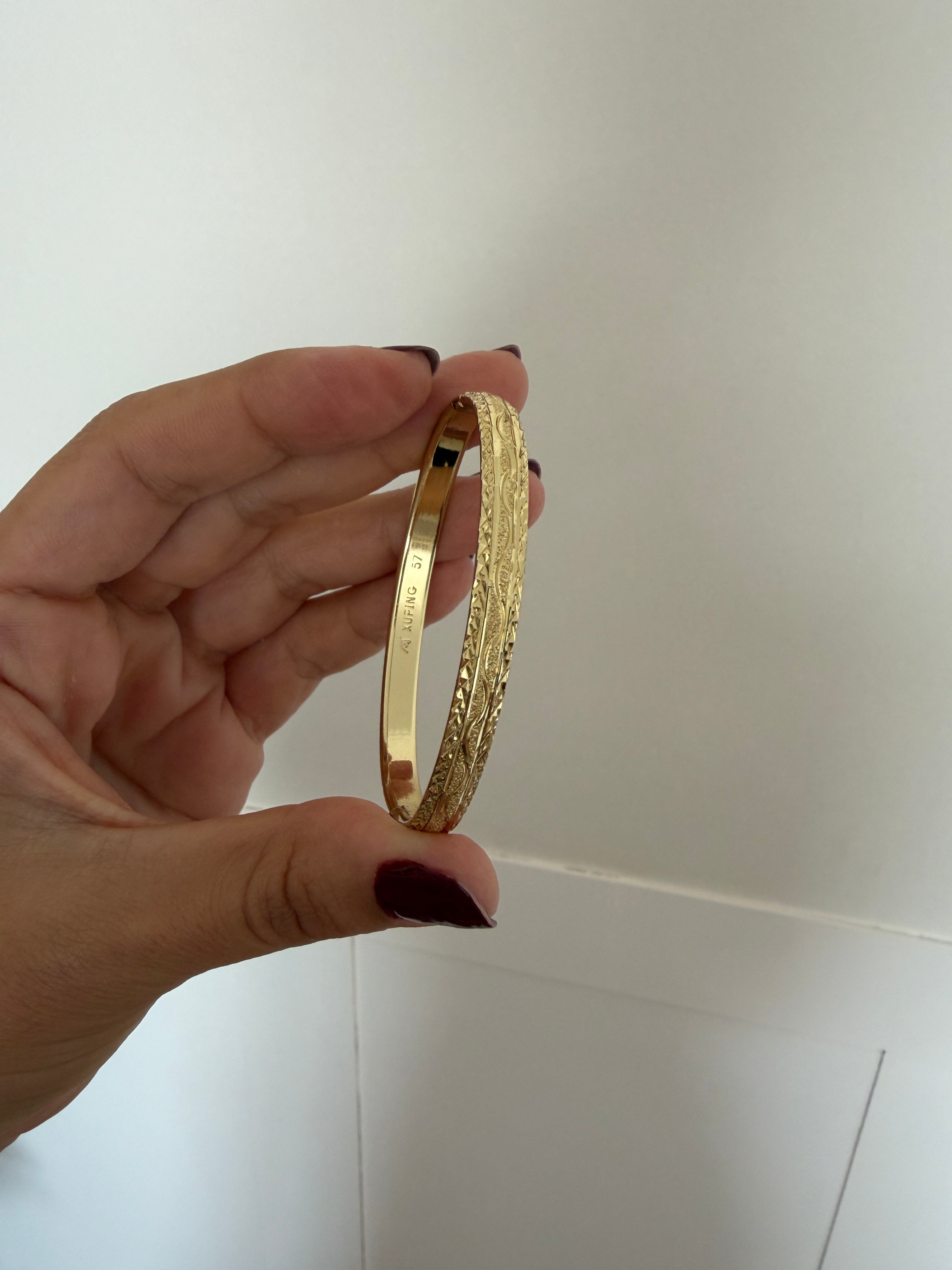 14K gold renk altın kaplama Xpng marka nostalji desen kelepçe bileklik