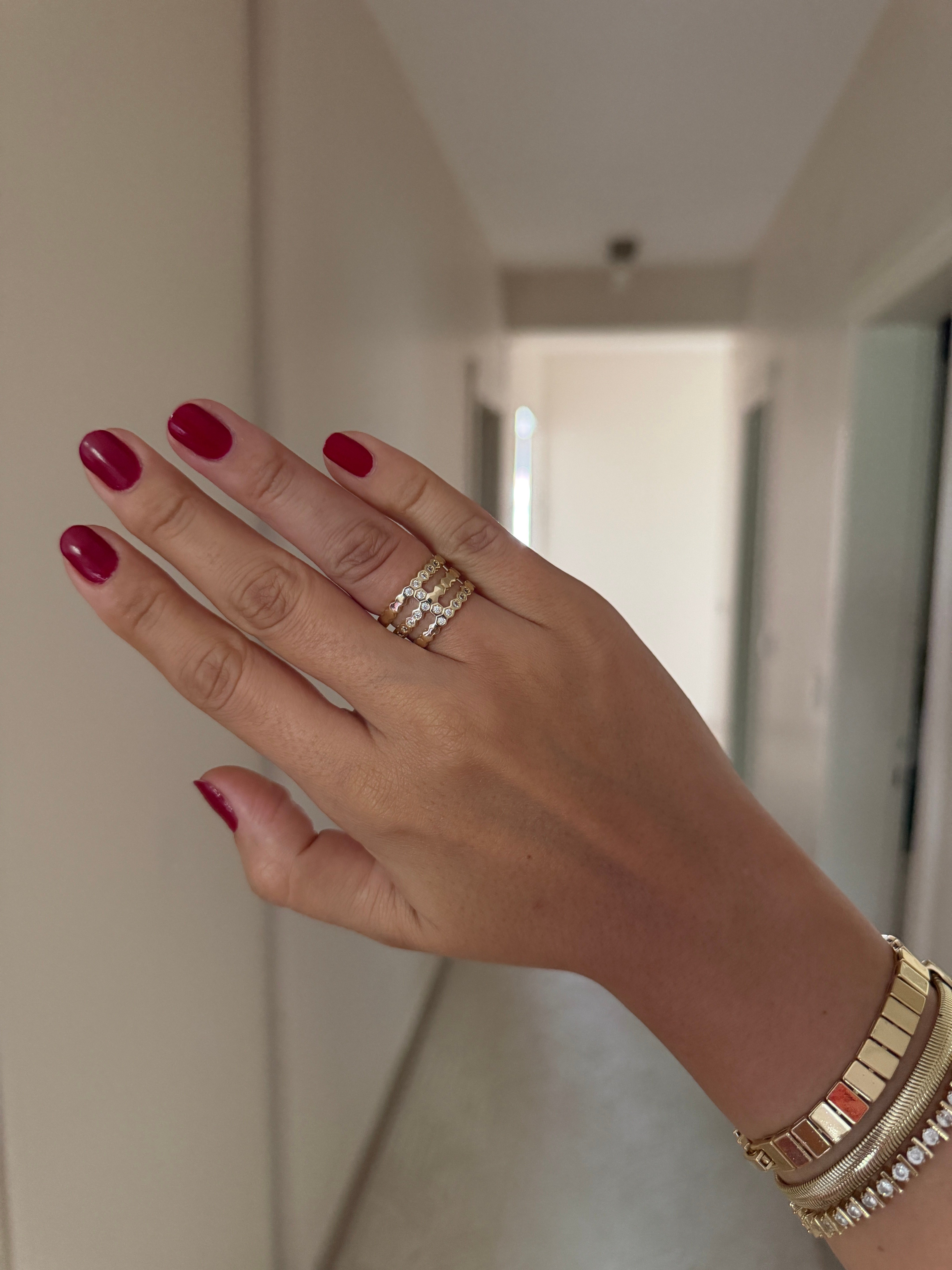 14K gold renk altın kaplama zirkon taşlı çok zarif petek görünümlü tasarım yüzük