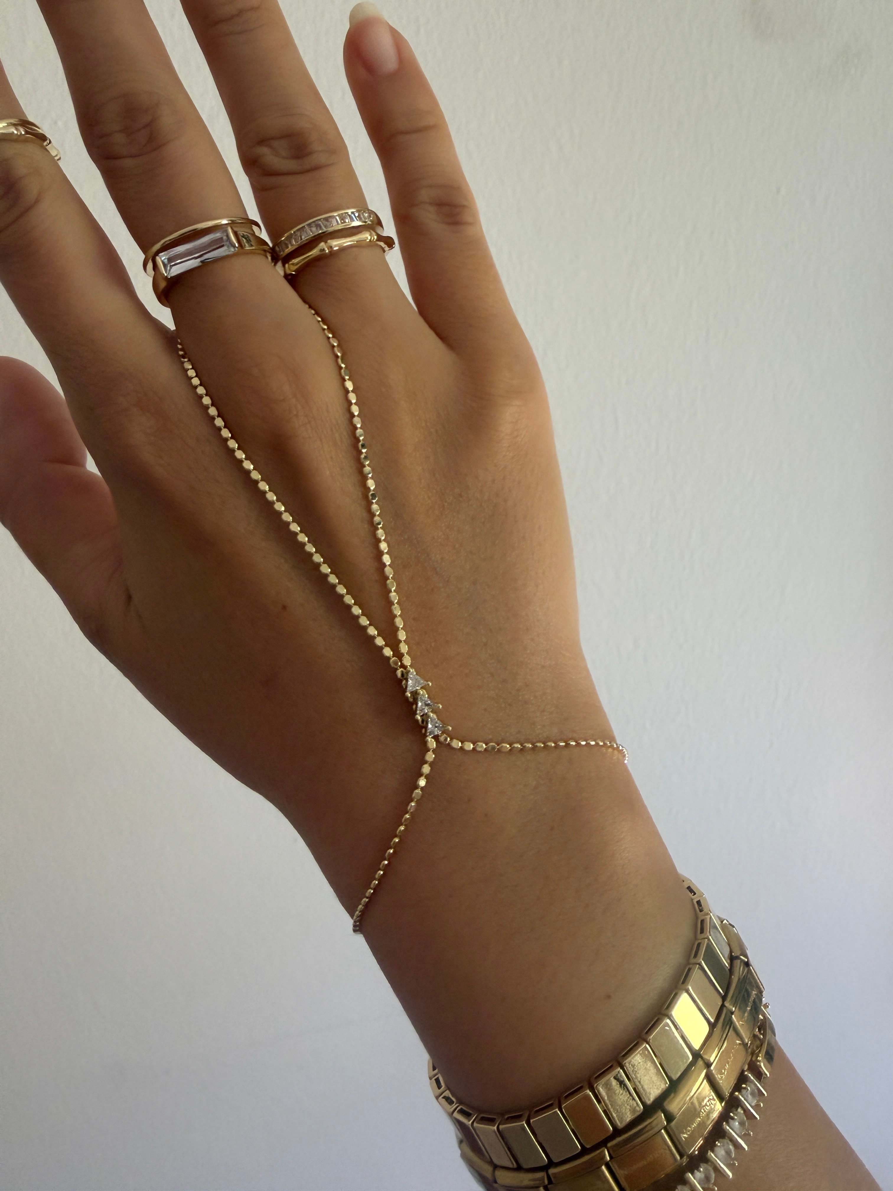 14K gold renk altın kaplama,3 taşlı ezme zincirli harika şık şahmeran