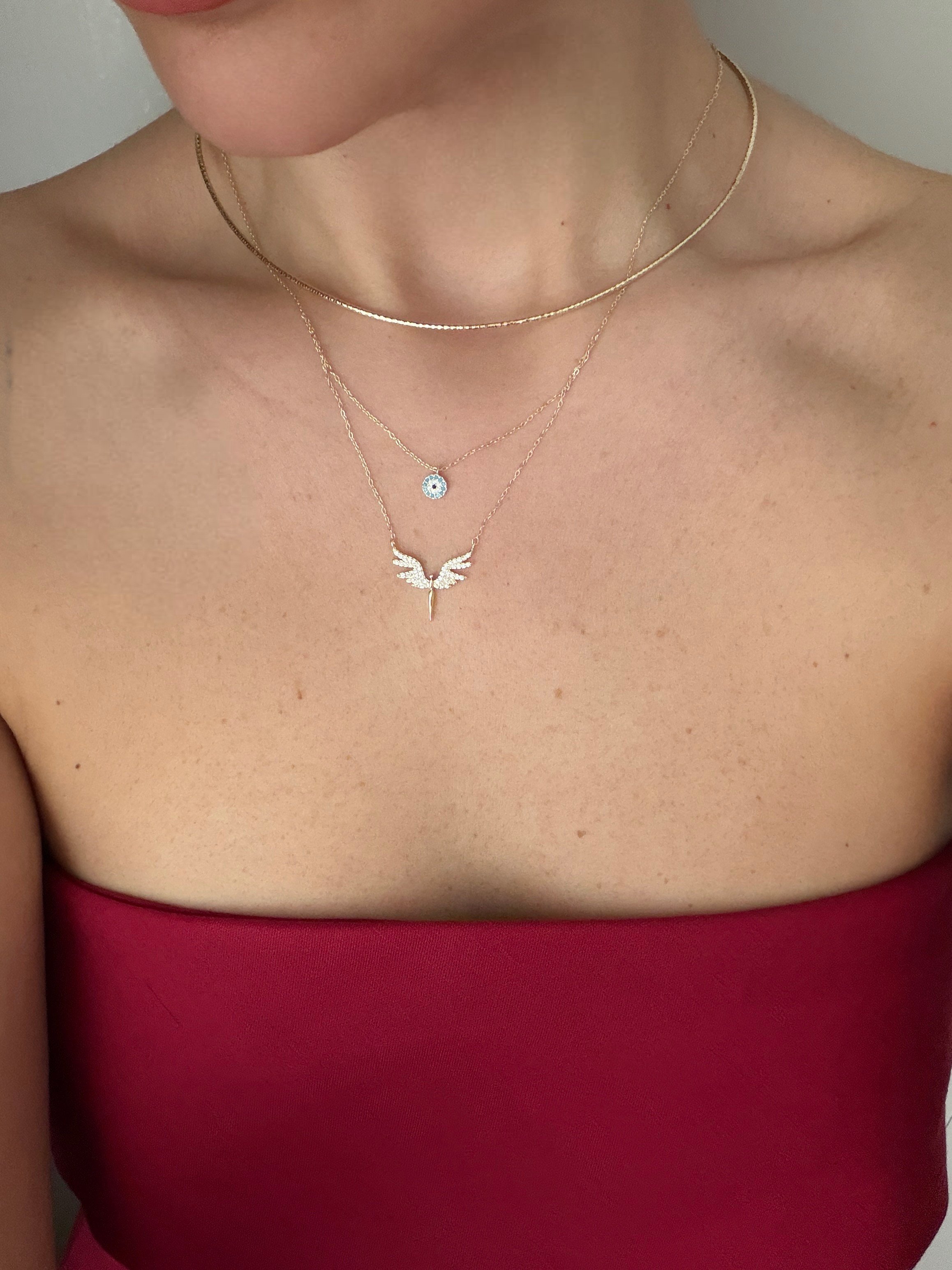 14K gold renk altın kaplama,ayrı ayrı kullanım,chooker ve anka kuşu detaylı kolye seti