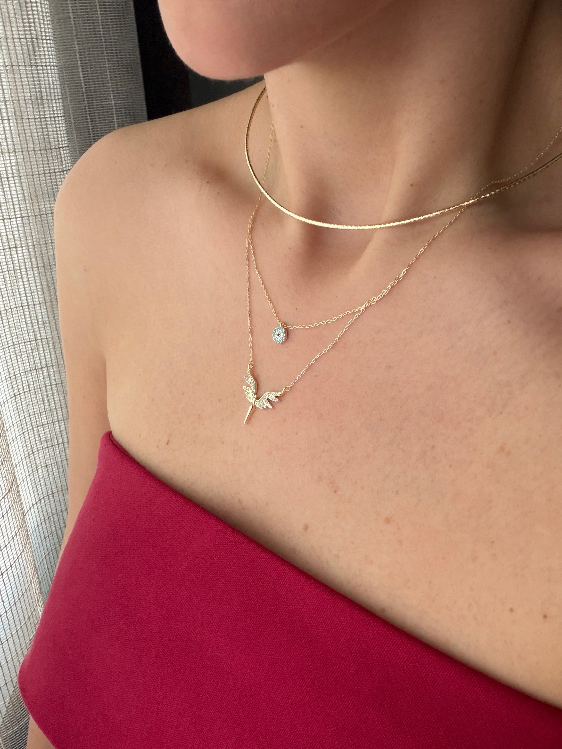 14K gold renk altın kaplama,ayrı ayrı kullanım,chooker ve anka kuşu detaylı kolye seti
