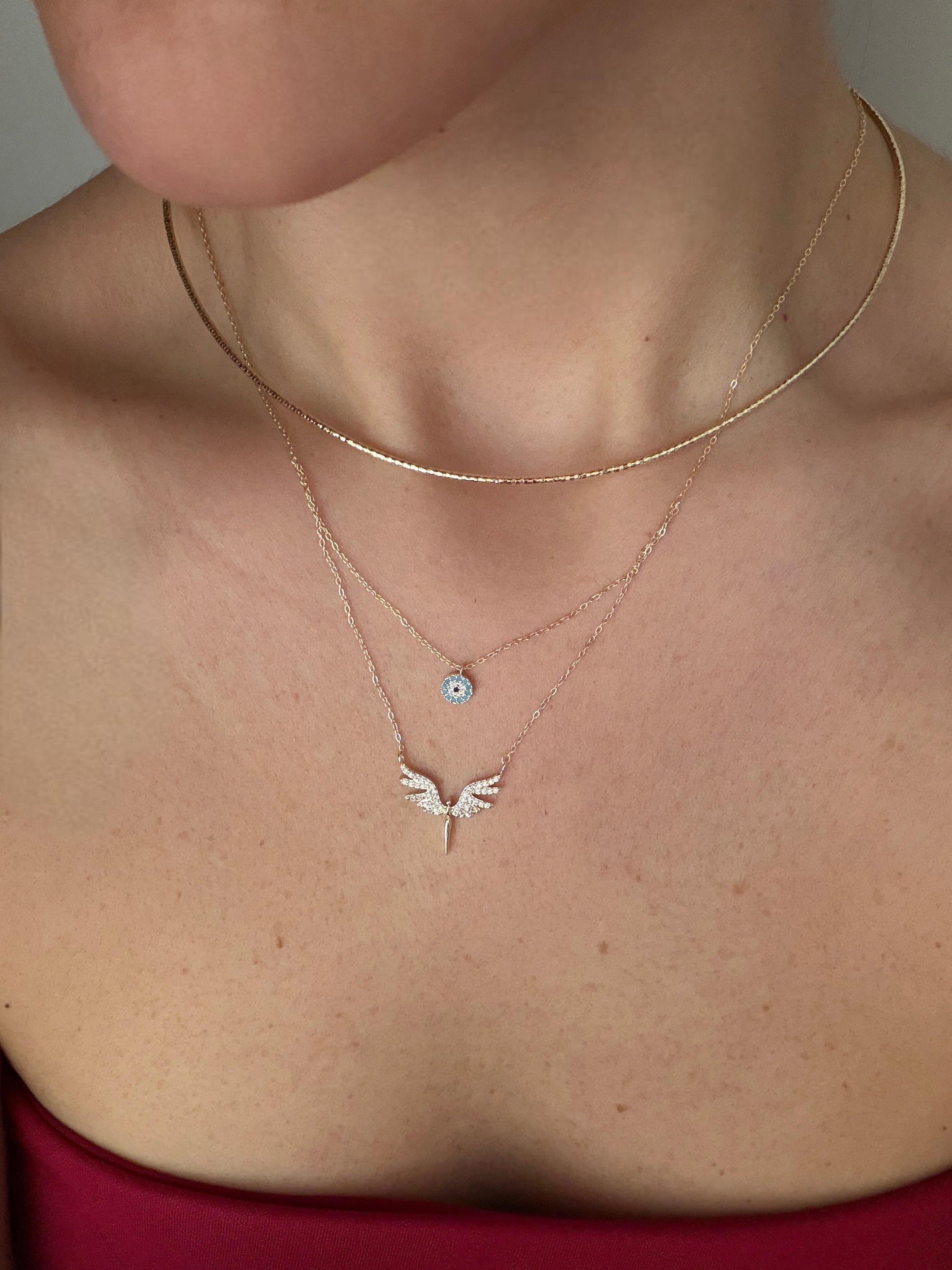 14K gold renk altın kaplama,ayrı ayrı kullanım,chooker ve anka kuşu detaylı kolye seti
