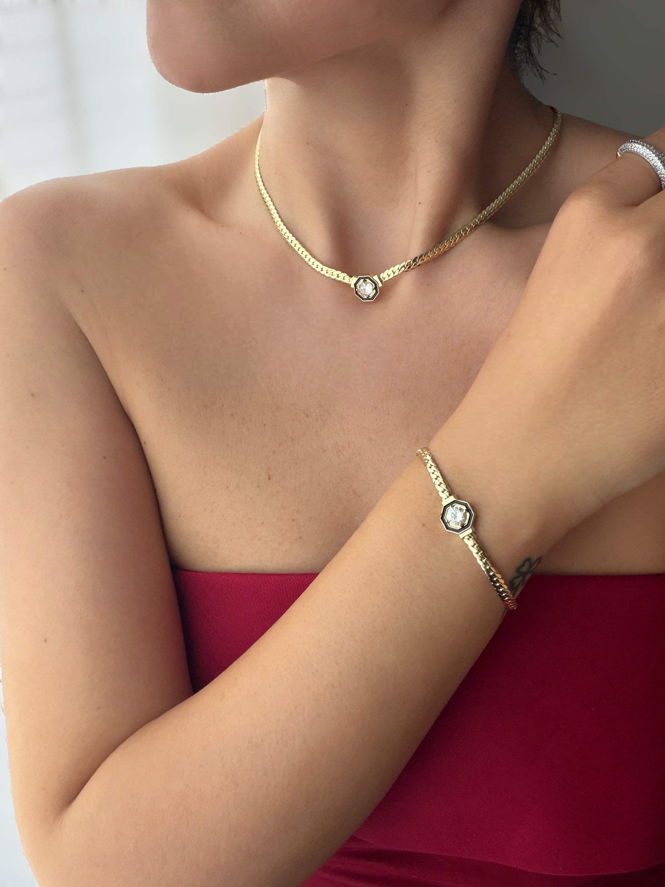 14K gold renk altın kaplama,çok sevilen ve şık bileklik ve kolye seti