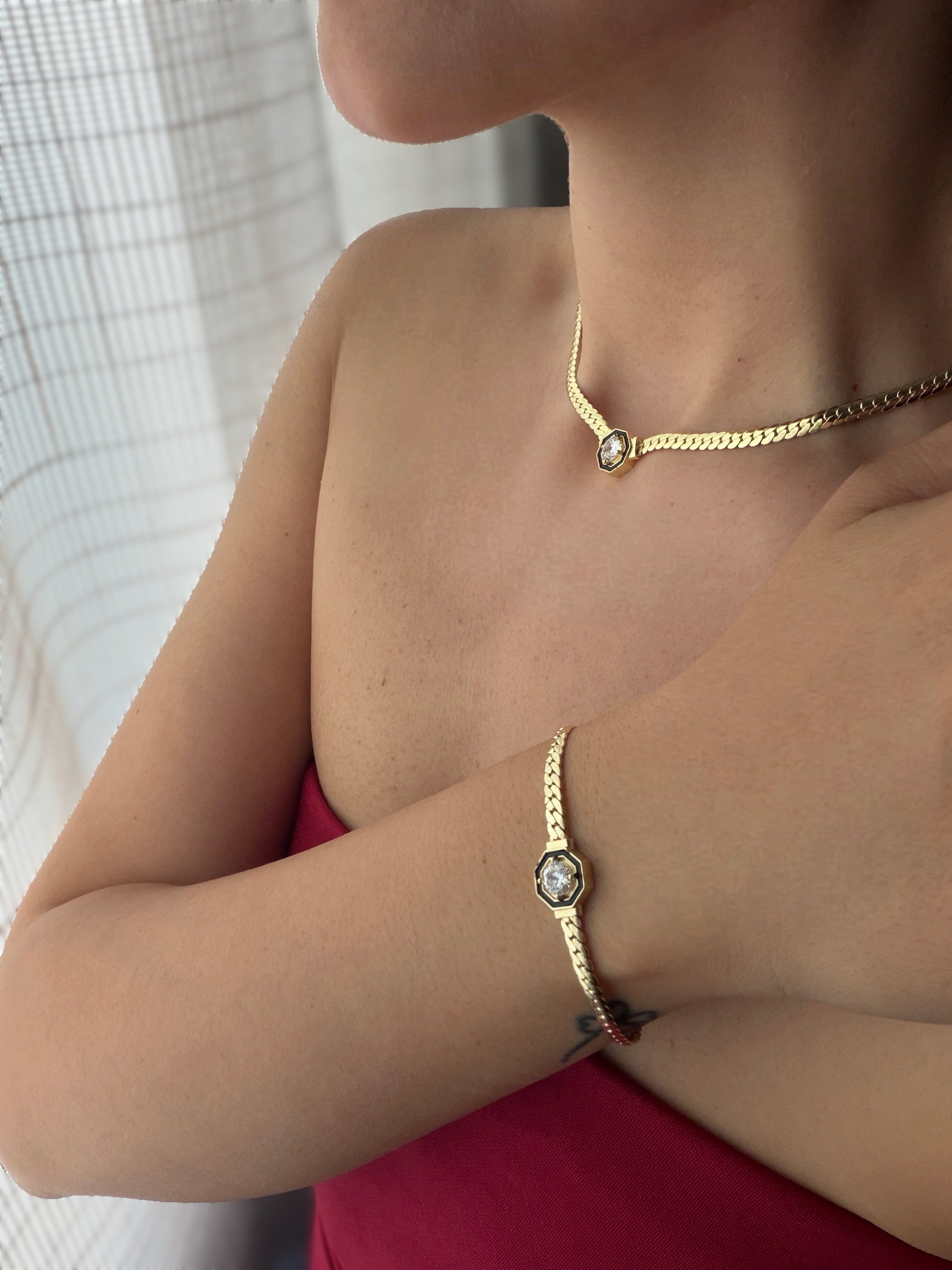 14K gold renk altın kaplama,çok sevilen ve şık bileklik ve kolye seti