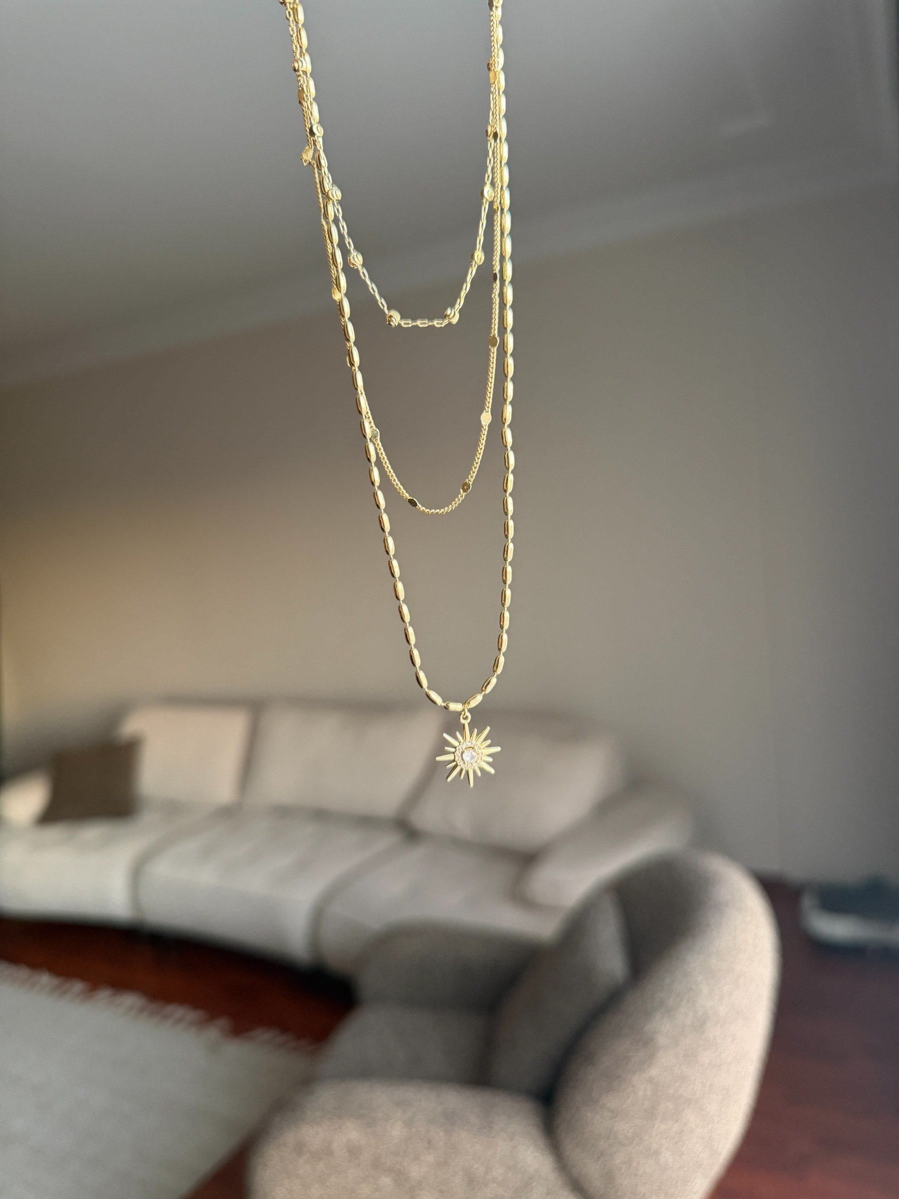 14K gold renk altın  kaplama,hazır kombin yıldız detaylı,tak çık 3'lü kolye