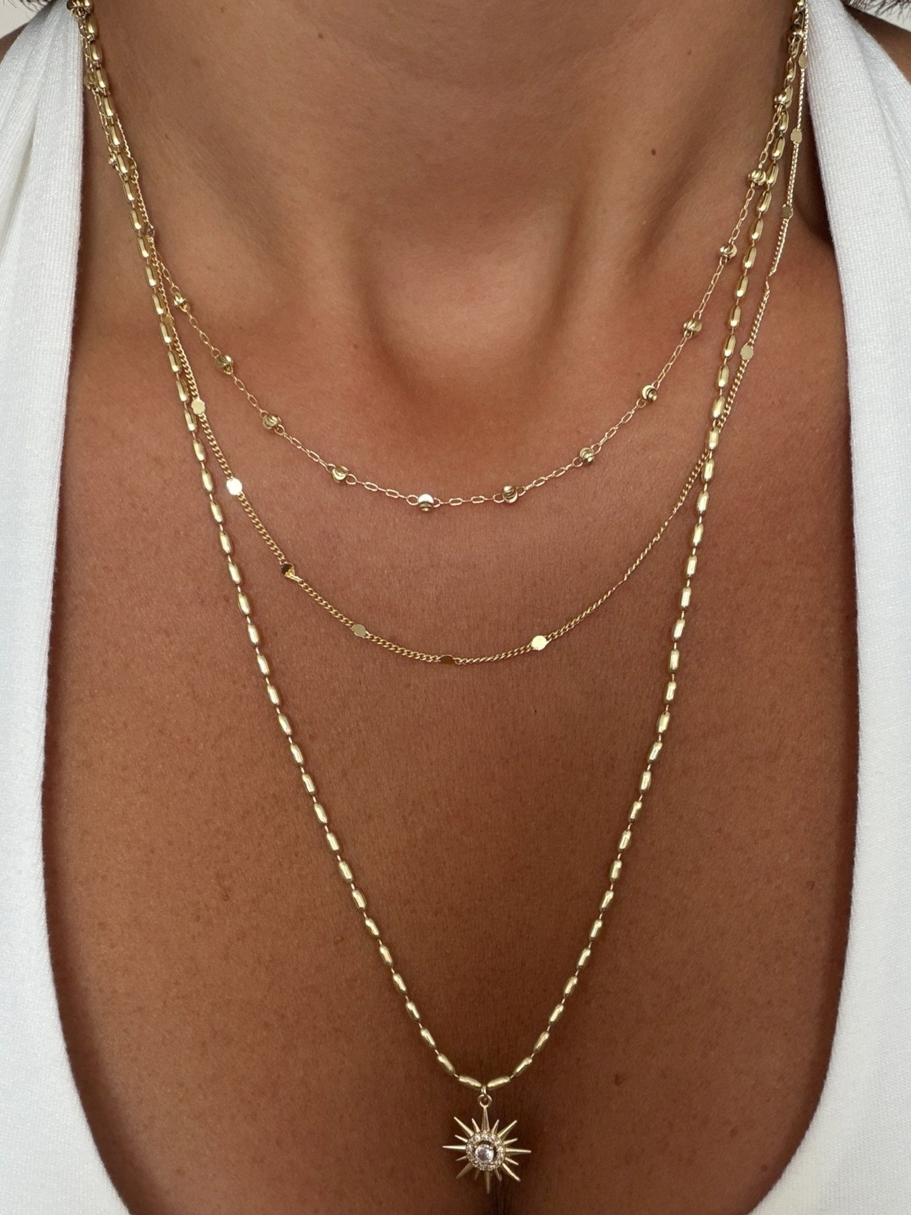 14K gold renk altın  kaplama,hazır kombin yıldız detaylı,tak çık 3'lü kolye