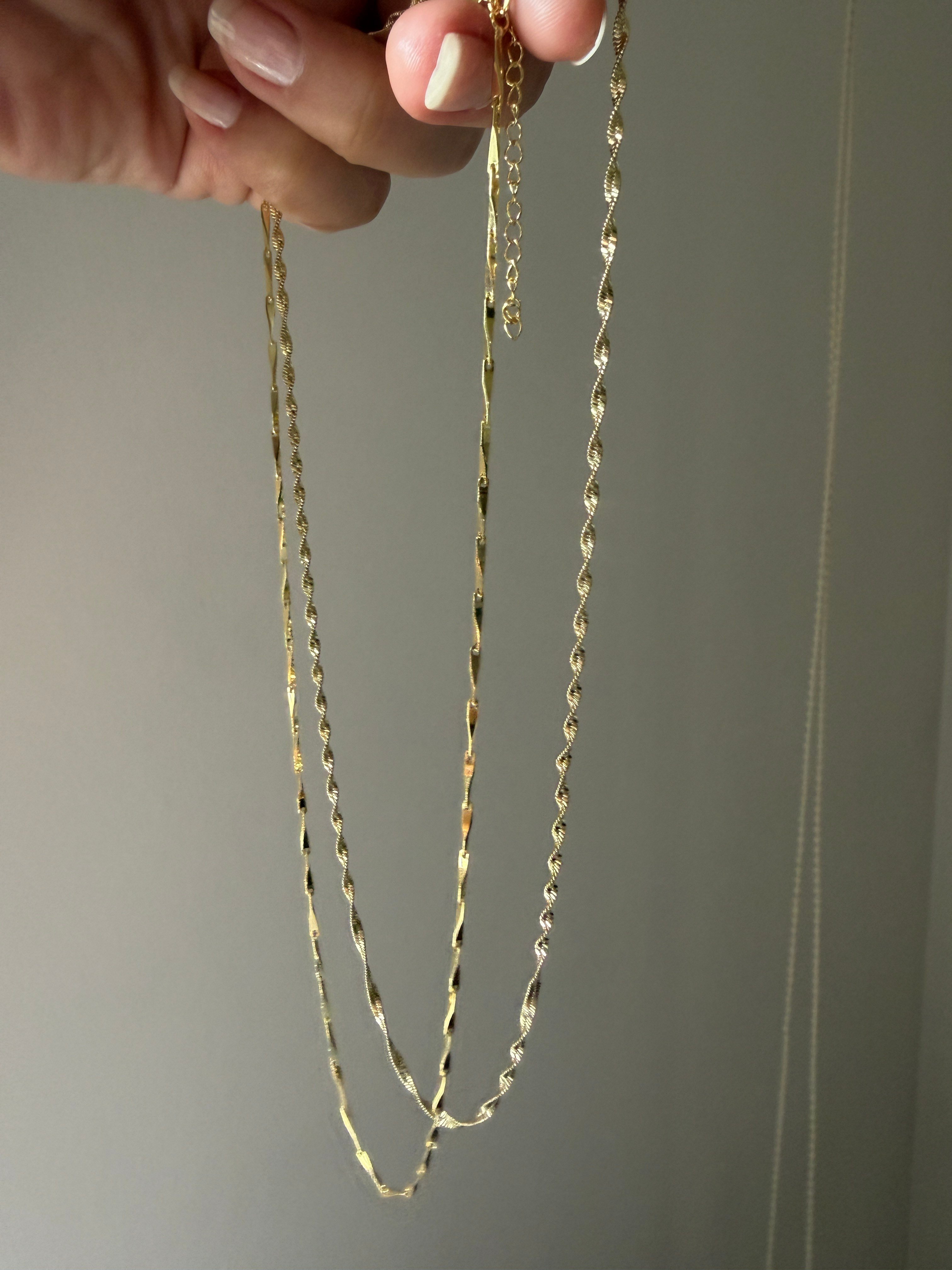 14K gold renk altın kaplama,ince zincir kombin 2'li kolye