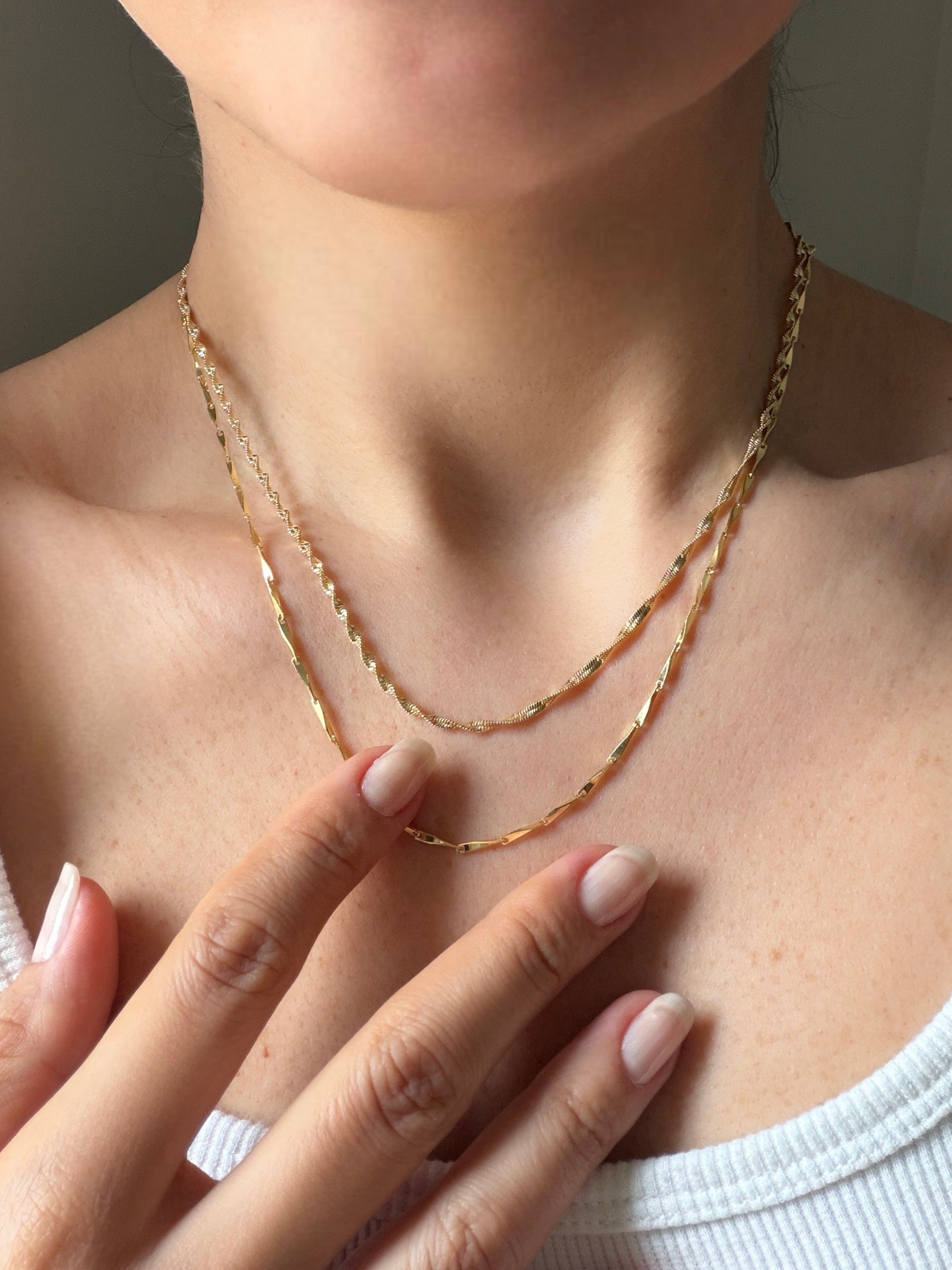 14K gold renk altın kaplama,ince zincir kombin 2'li kolye
