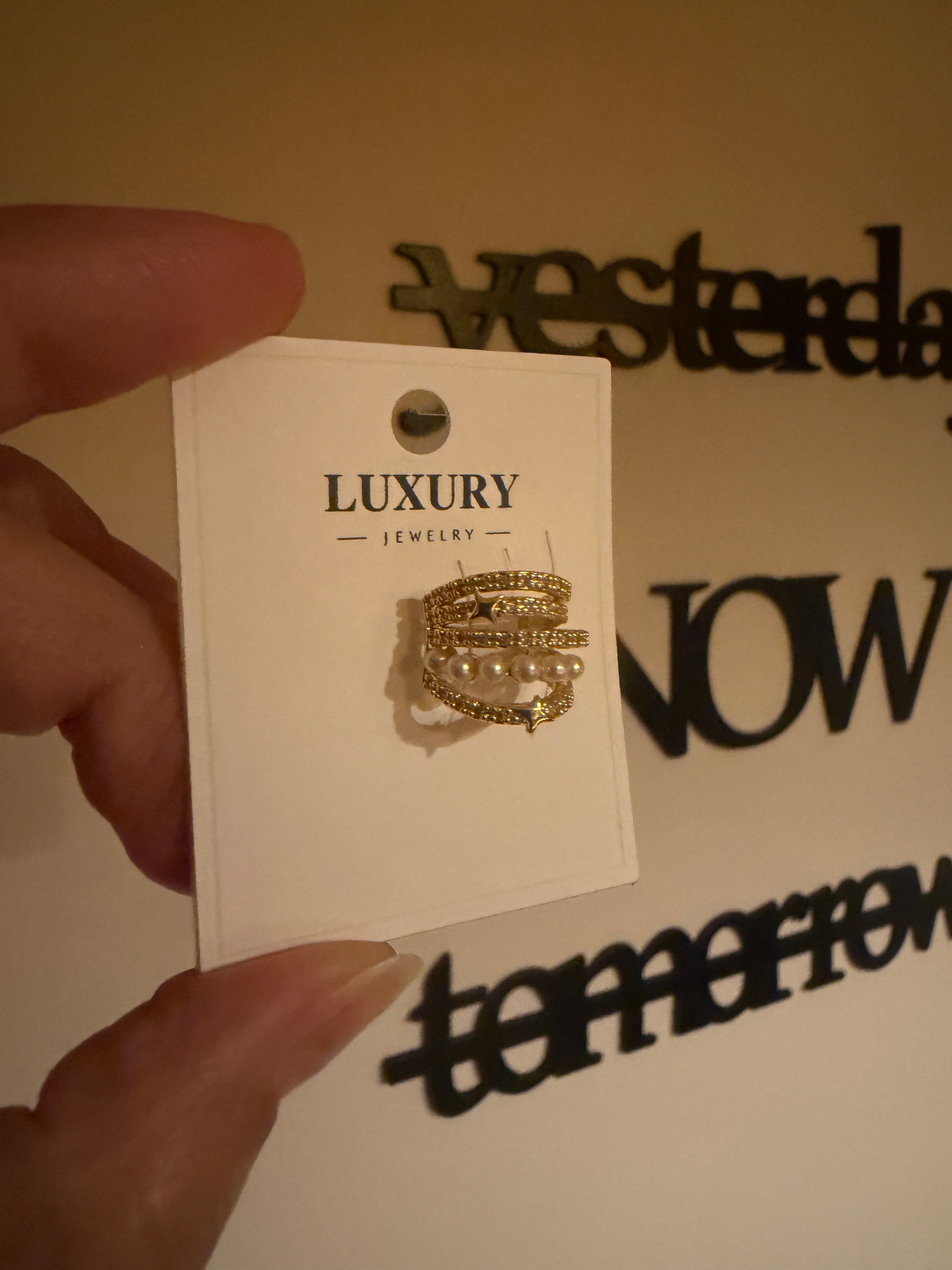 14K gold renk altın kaplama,inci zirkon taş ve yıldız detaylı,özel temalı kıkırdak küpesi earcuff