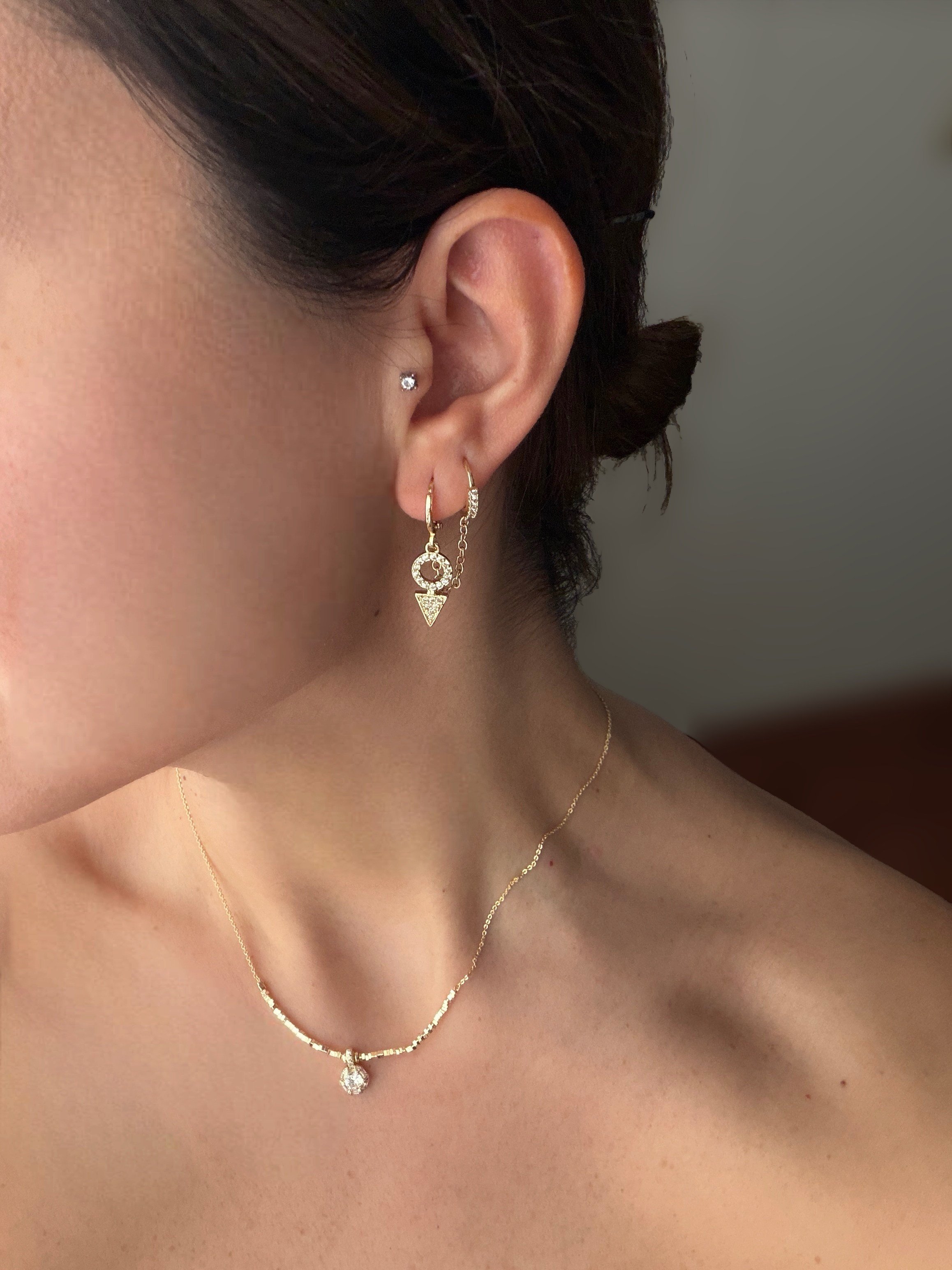 14K gold renk altın kaplama,tek taş tasarım kolye