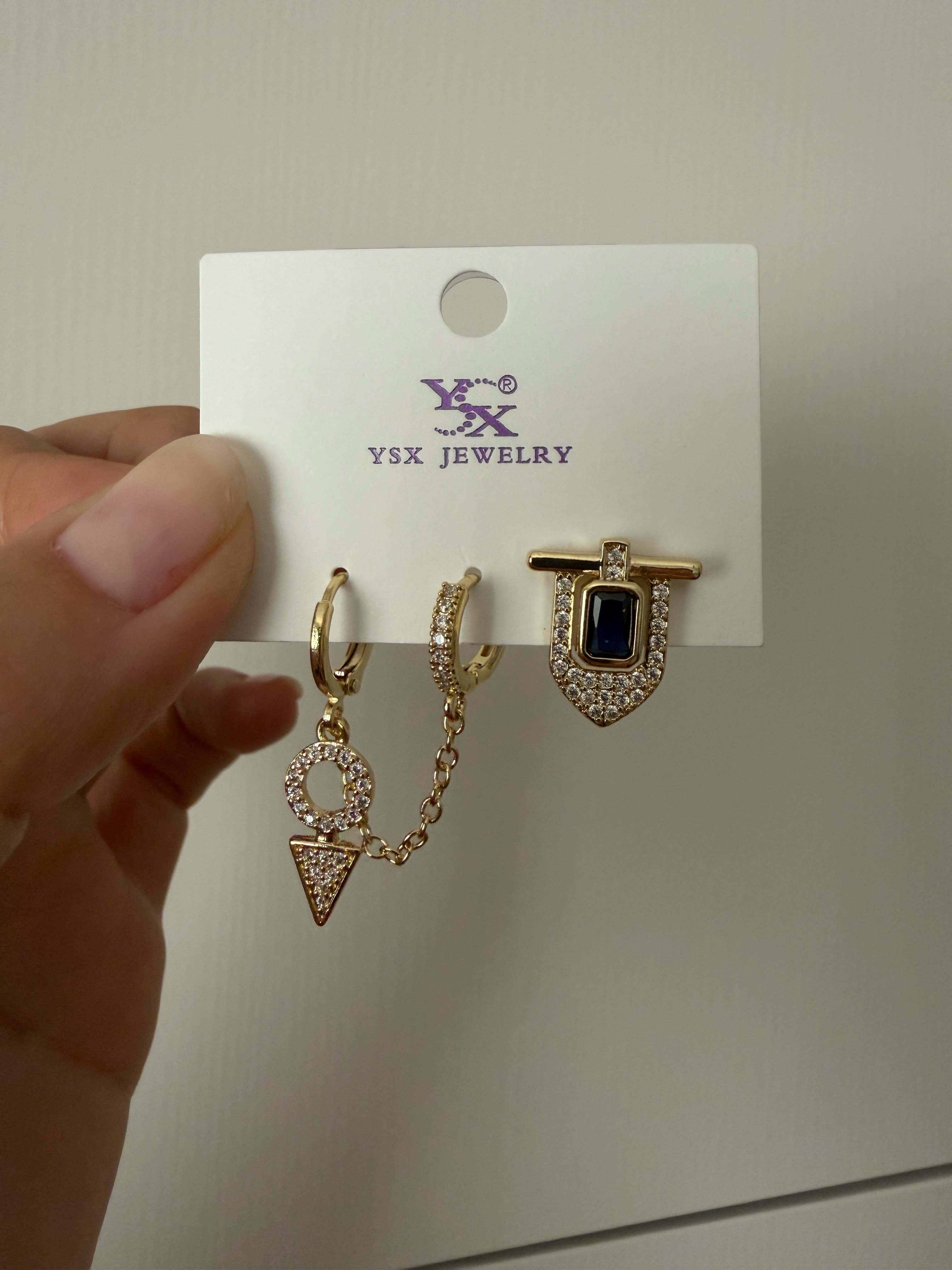 14K gold renk altın kaplama,ys.x,tasarım 3'lü kombin küpe