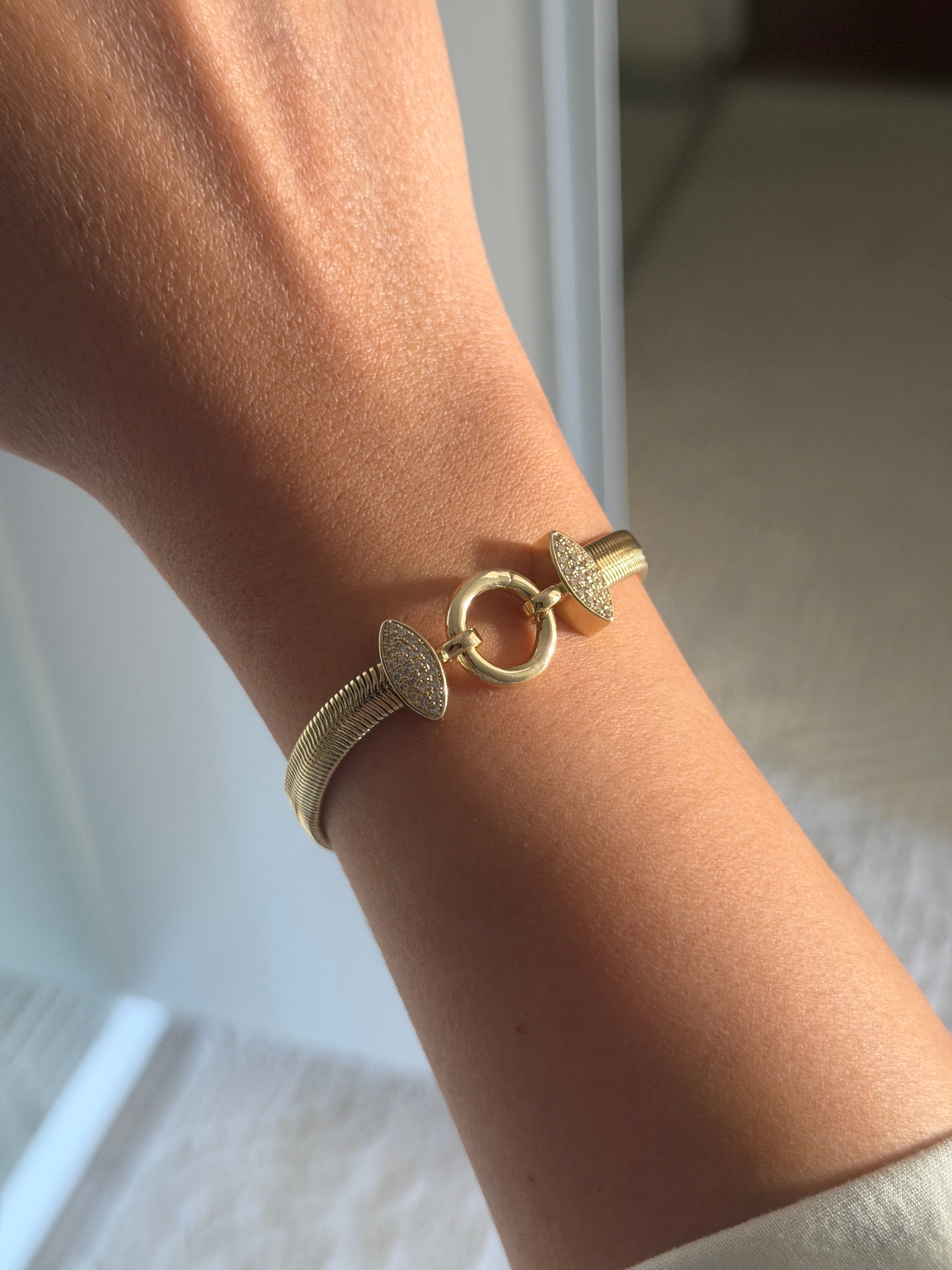 14K gold renk, kalın zincir özel tasarım zirkon taşlı şık bileklik