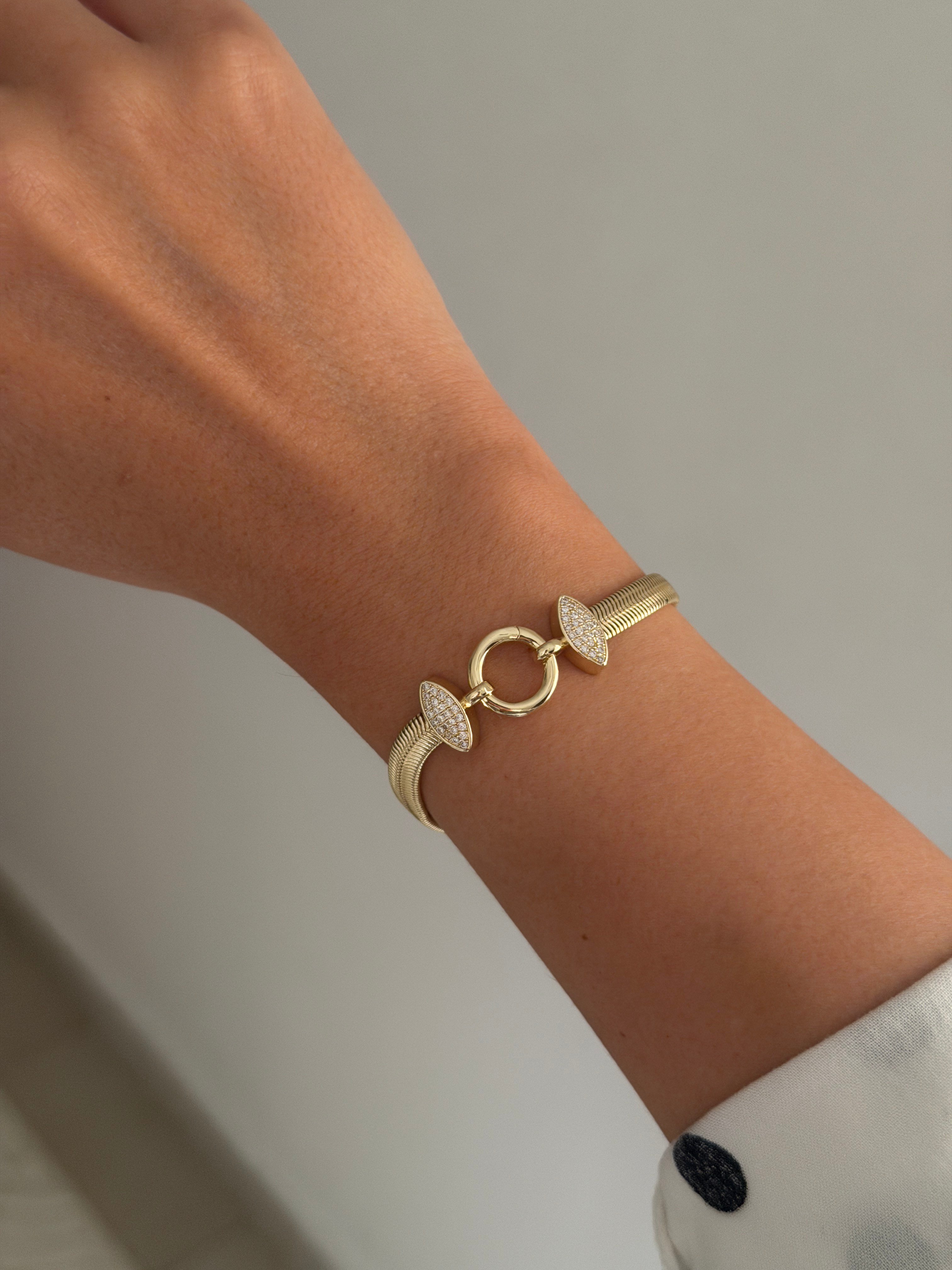 14K gold renk, kalın zincir özel tasarım zirkon taşlı şık bileklik