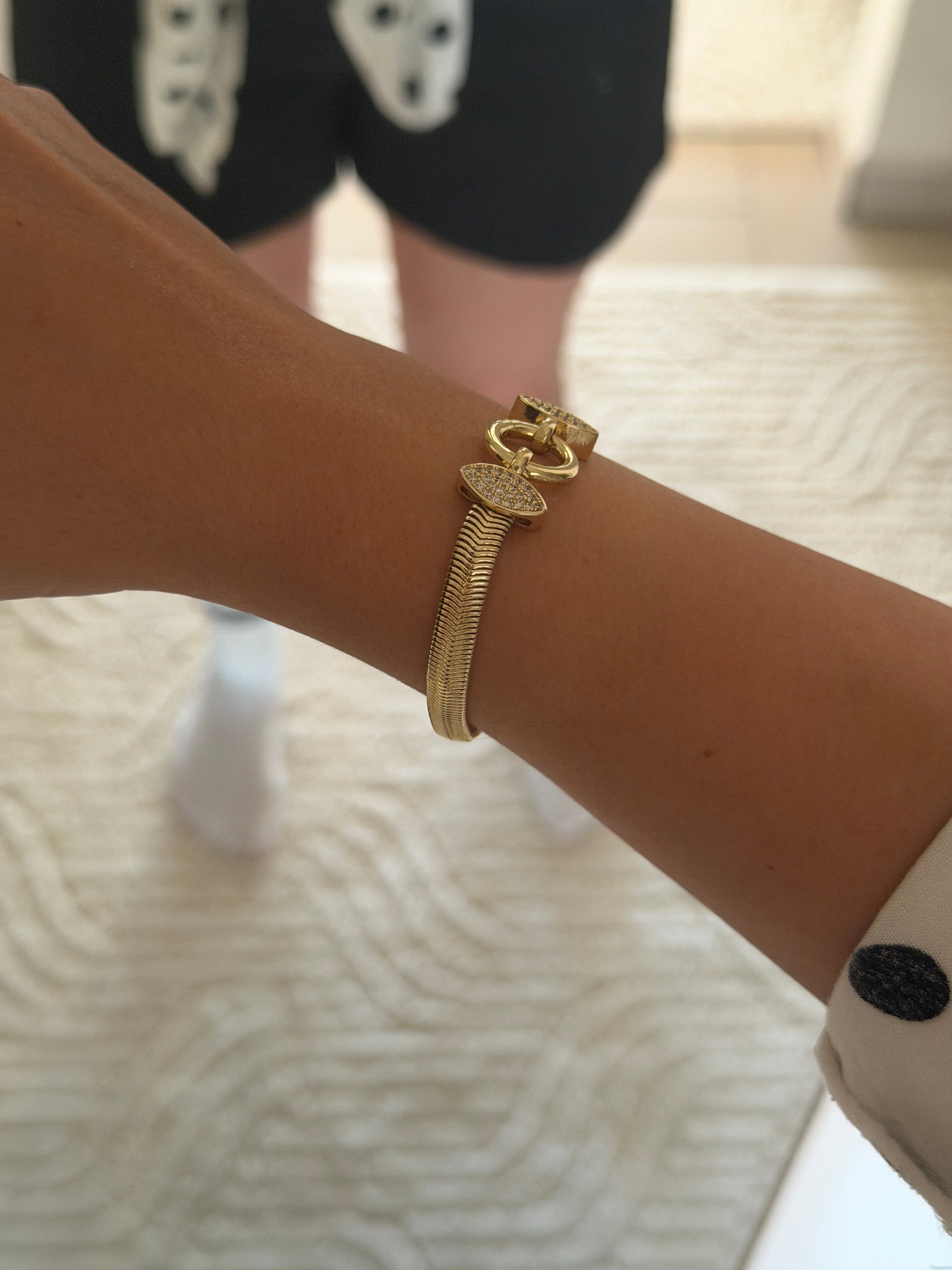 14K gold renk, kalın zincir özel tasarım zirkon taşlı şık bileklik