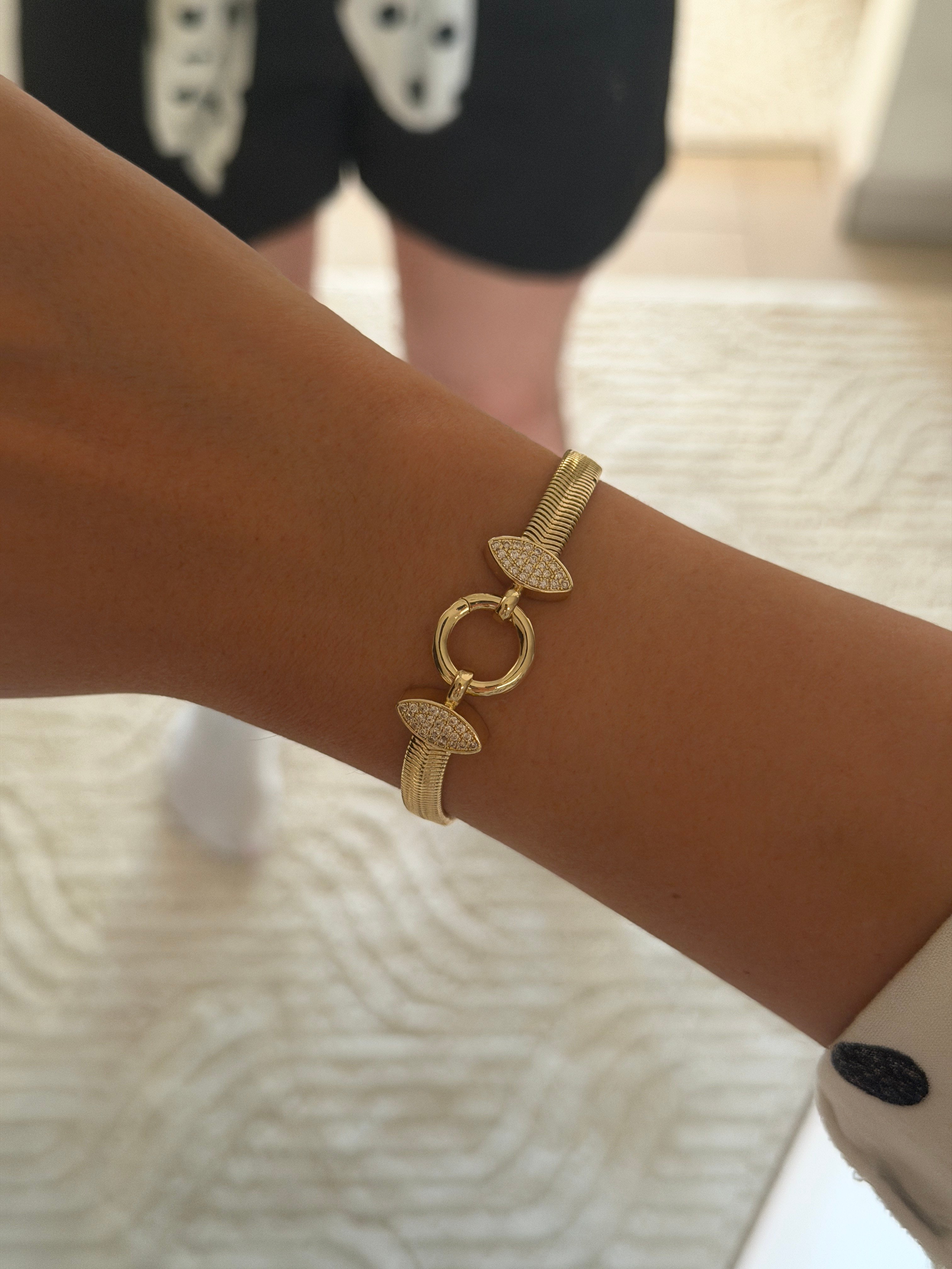 14K gold renk, kalın zincir özel tasarım zirkon taşlı şık bileklik