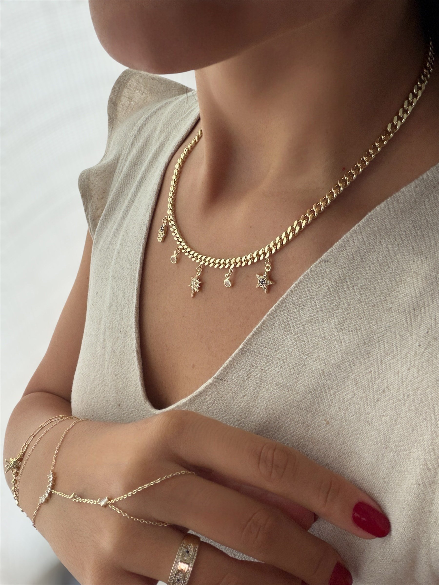 14K gold renk,kalın zincir koruyucu charm kolye-1
