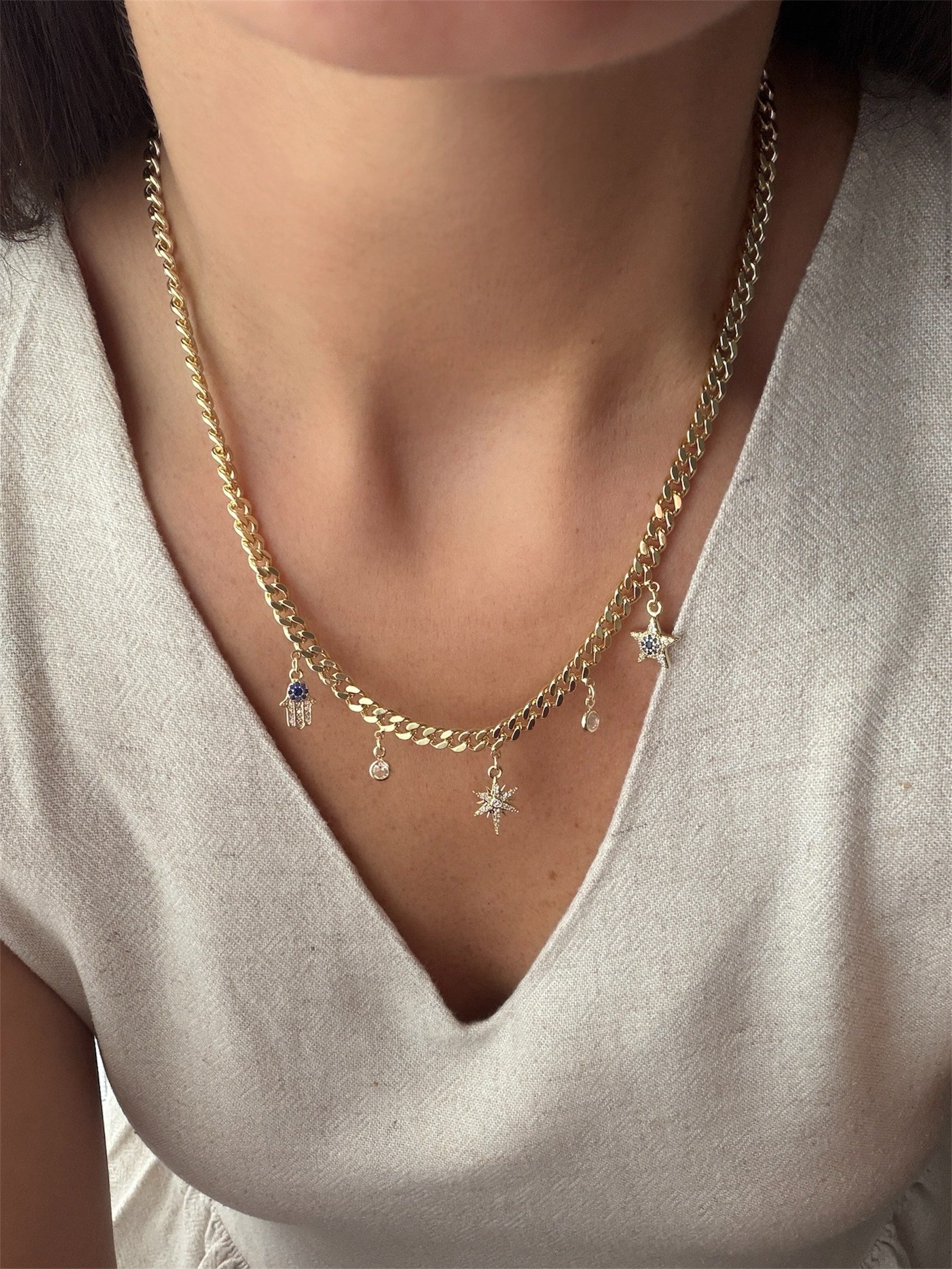 14K gold renk,kalın zincir koruyucu charm kolye-1