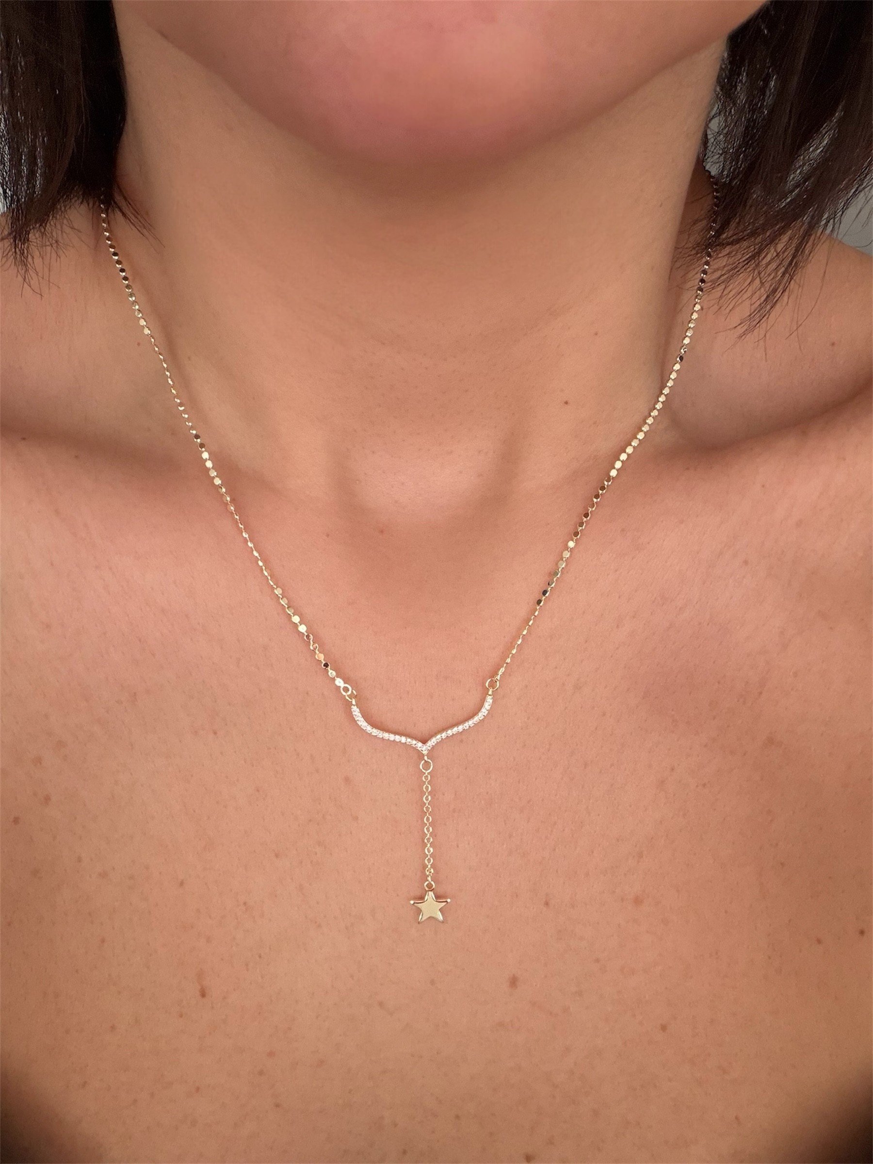 14K gold renk,zarif tasarım kolye