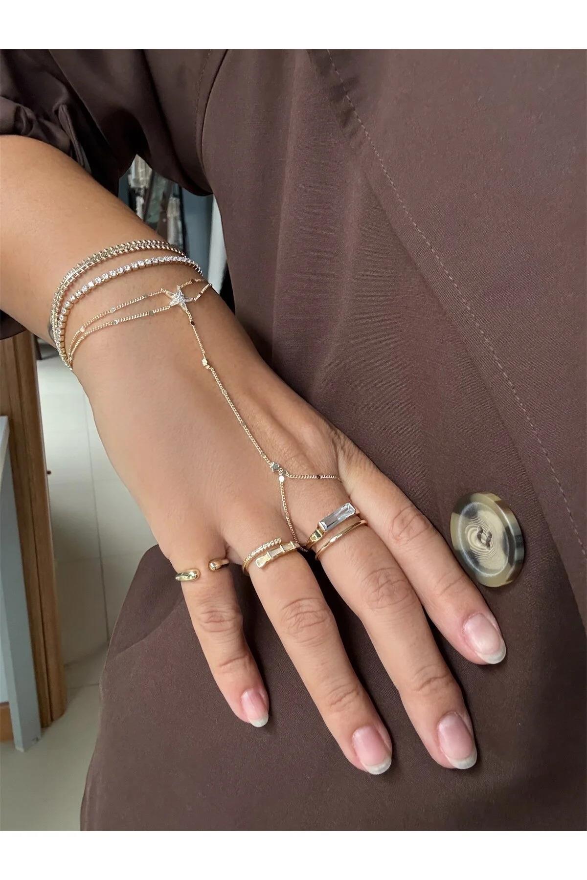 14K gold renk,zirkon taşlı yıldız şahmeran,su yolu bileklik ve tasarım bileklik 3'lüsü🌸