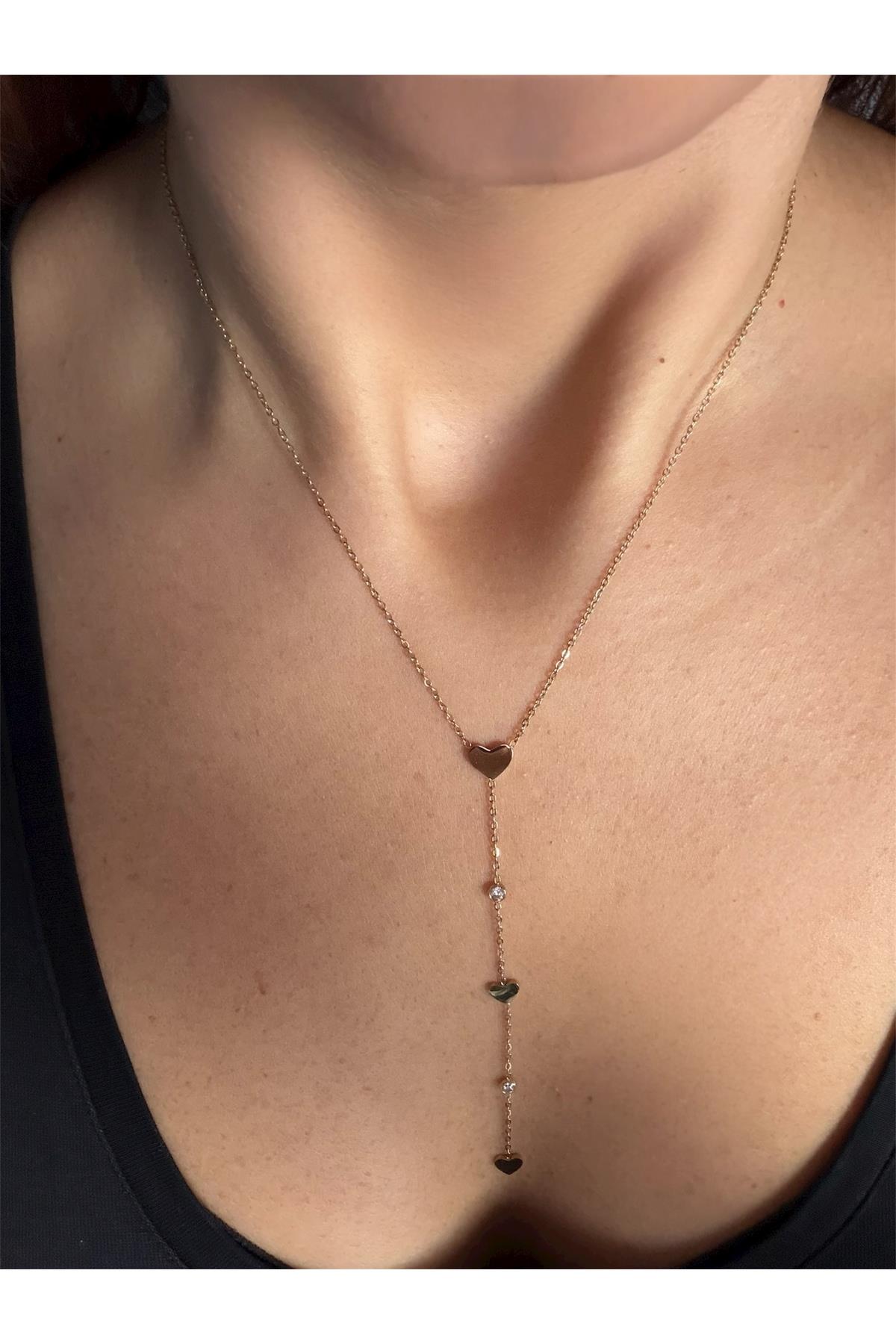 18K gold renk aşk,Y form kolye 🌺