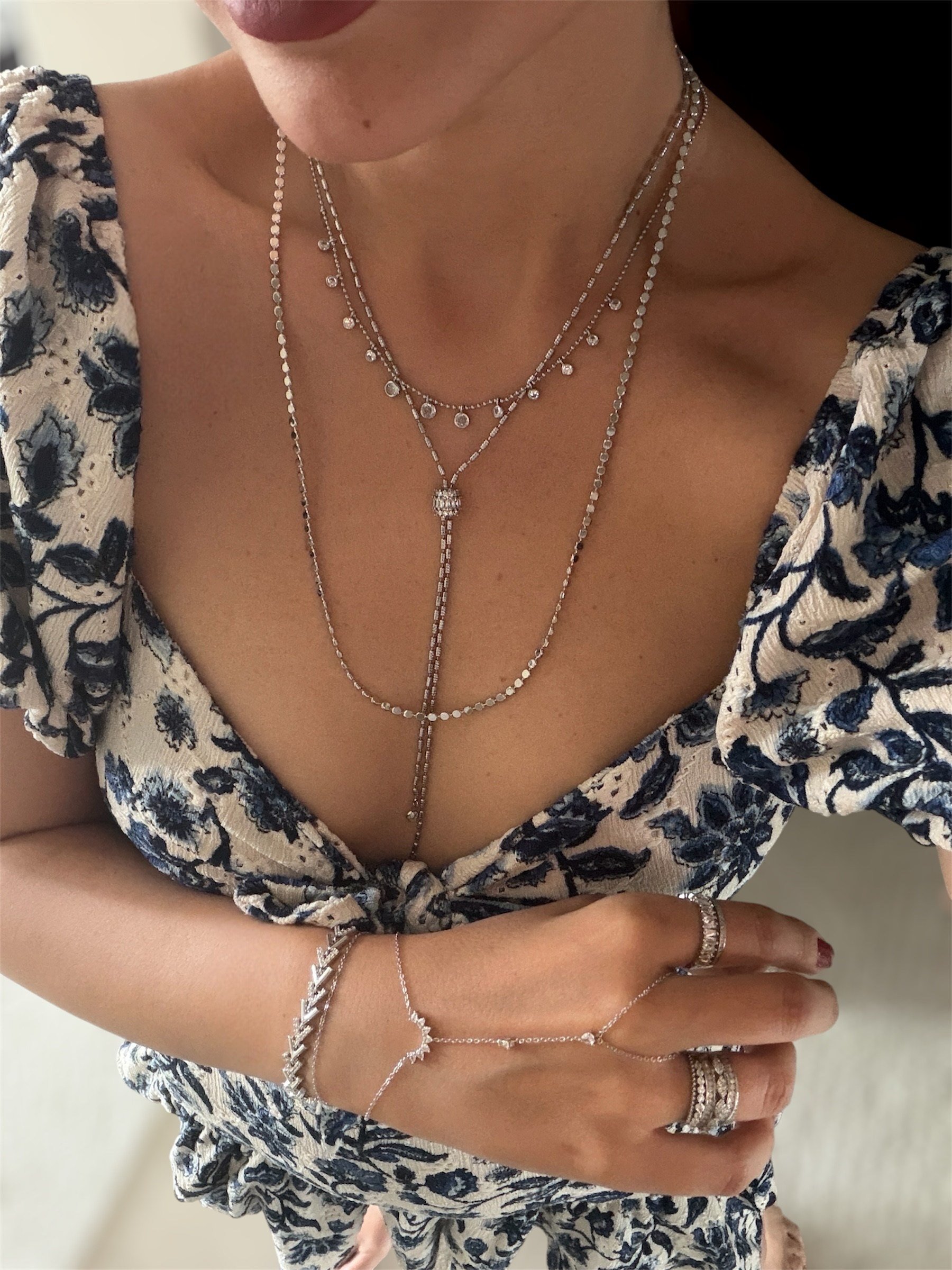 Gümüş kaplama zirkon taşlı,Y form dekolte kolyesi,ezme zincir ve mükemmel sallantılı 3'lü kolye seti