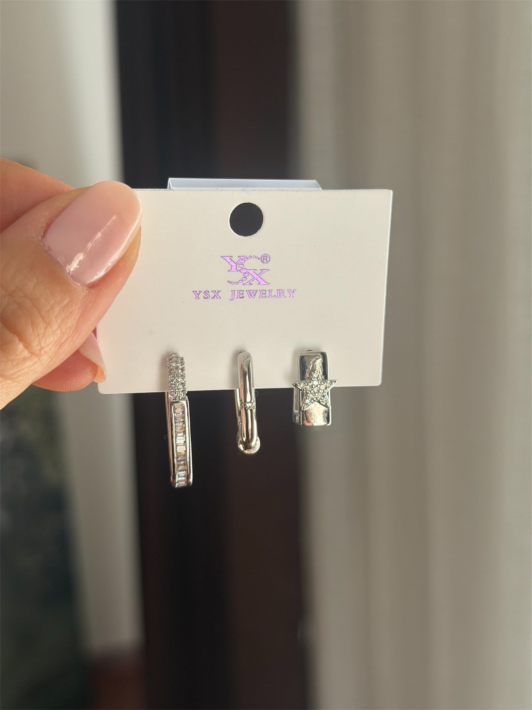 Gümüş renk rodyum kaplama ys.x 3'lü tasarım küpe seti