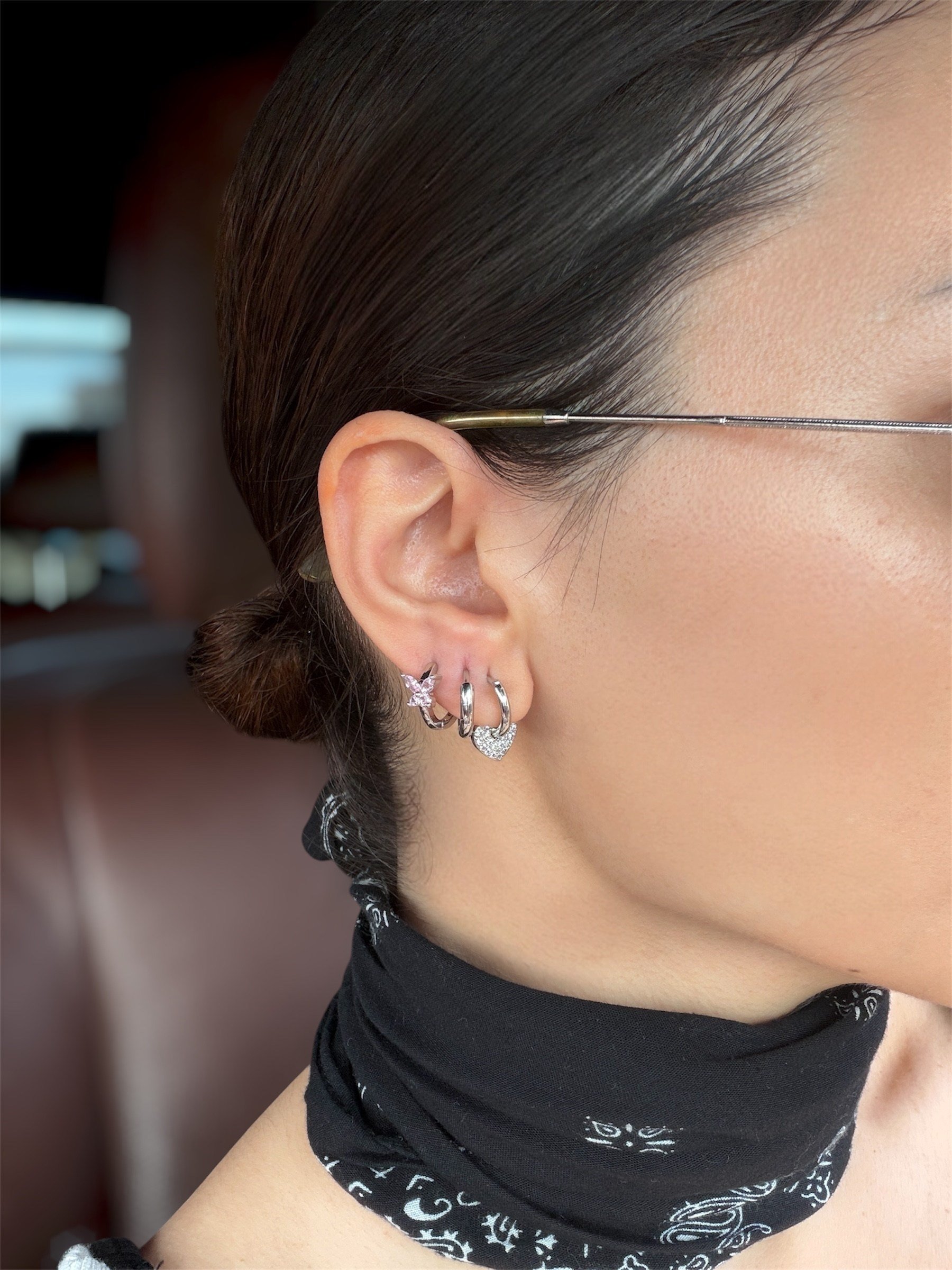 Gümüş renk rodyum kaplama,6'lı küpe seti ve earcuff (kıkırdak küpesi) tasarım set