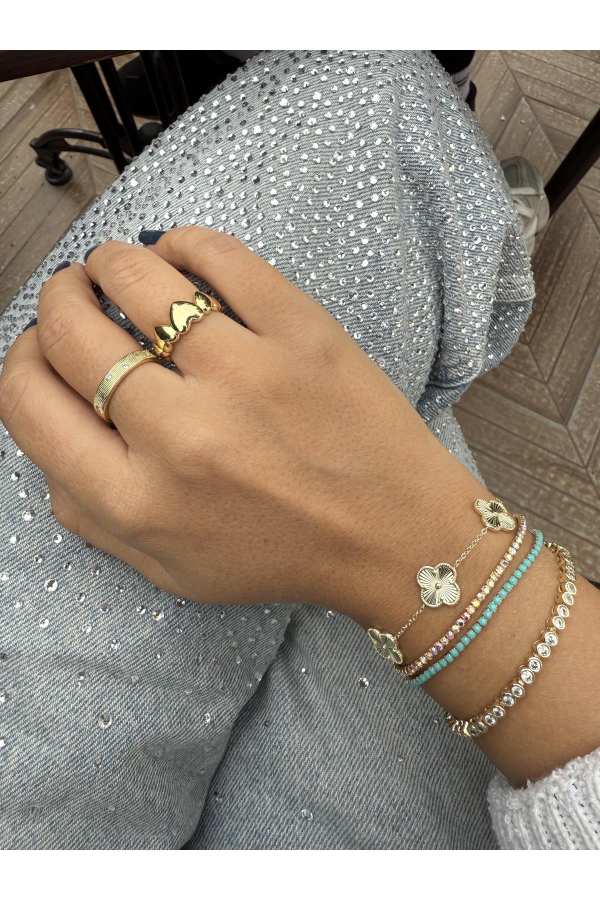 Light gold renk,lazer kesim trend yonca bileklik 🍀