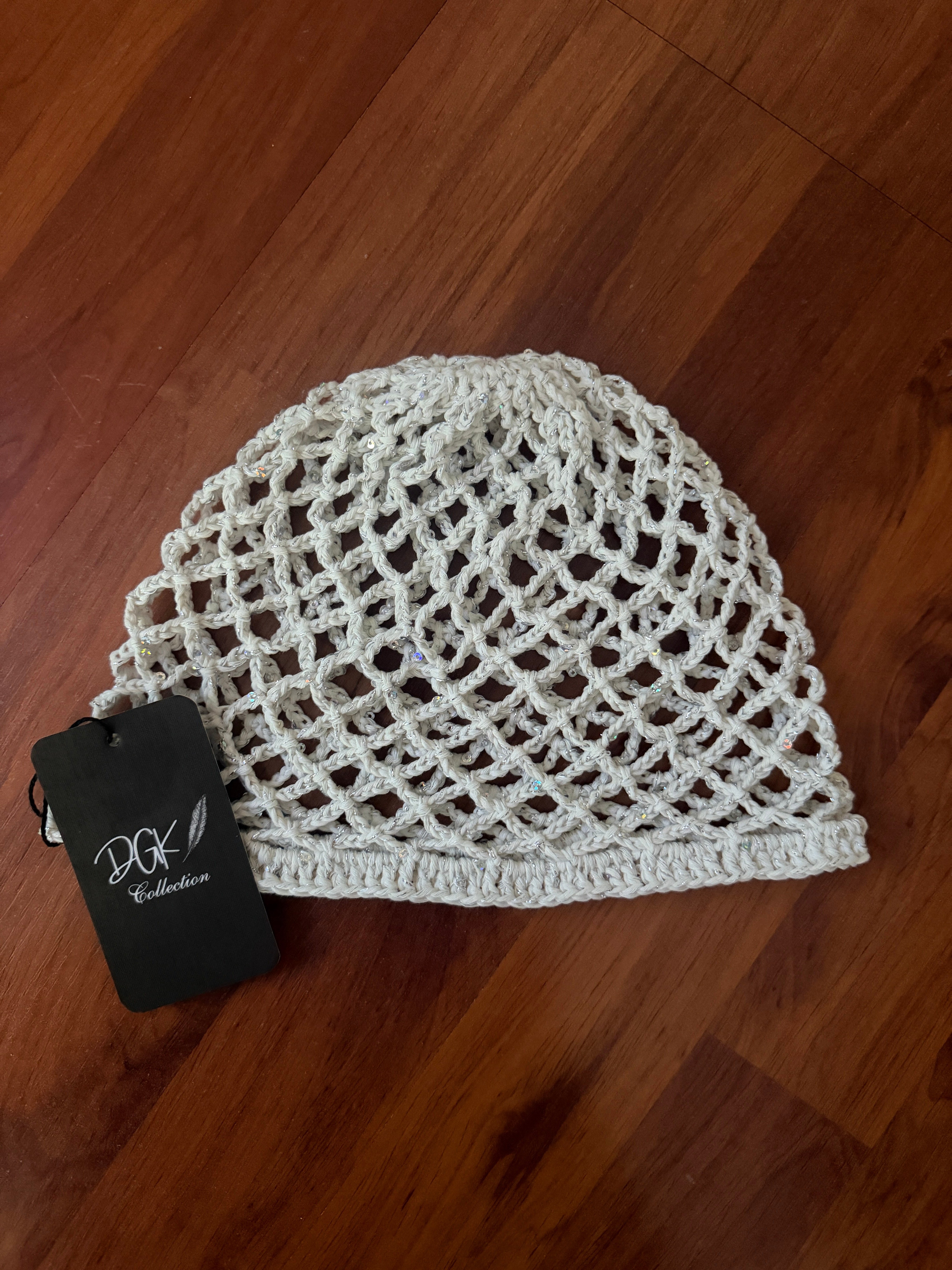 LORİ-Beyaz renk,gümüş pul payetli ve lorex ipli handmade file saç aksesuarı