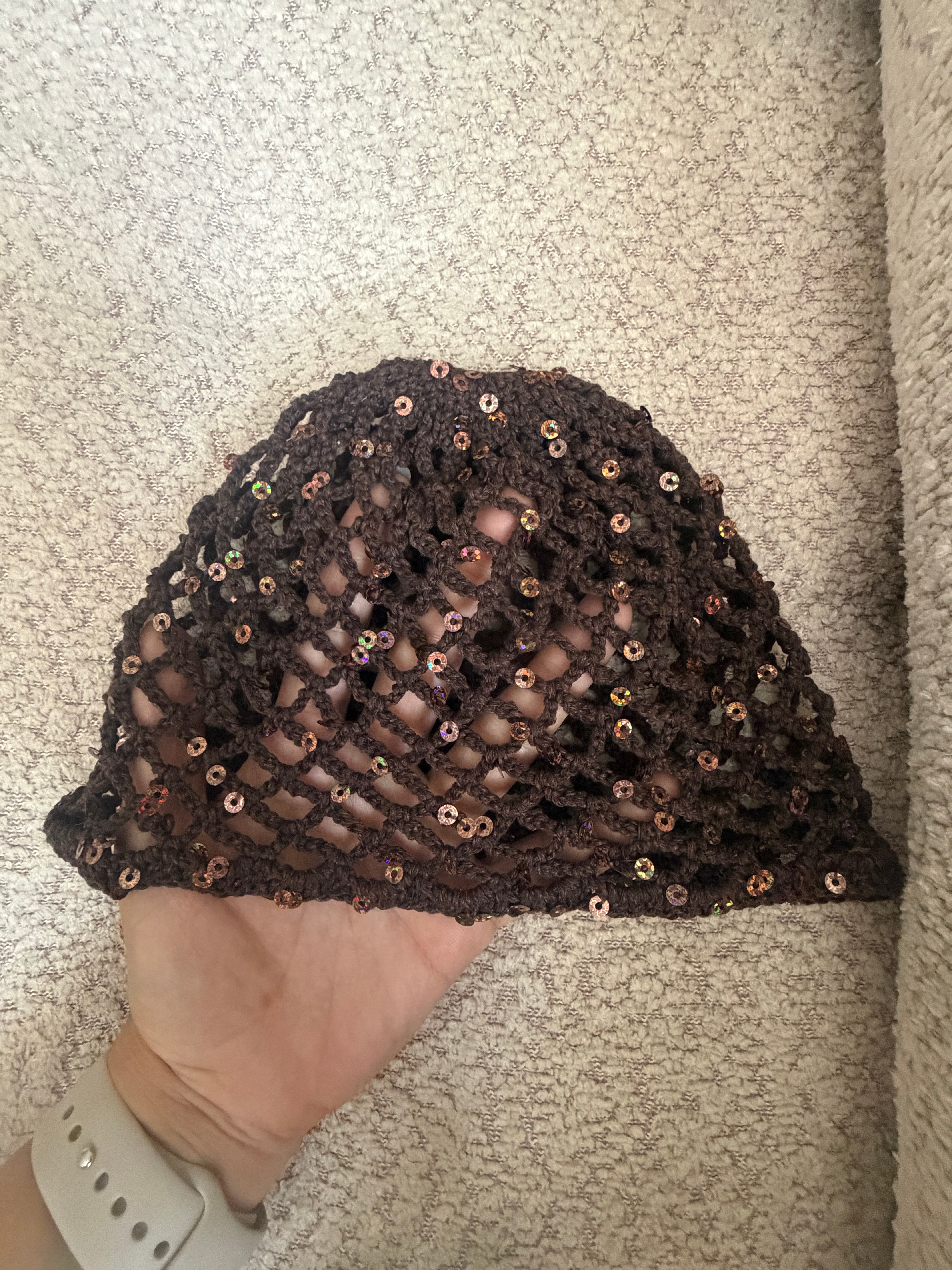 LORİ-Kahverengi pul payetli handmade file saç aksesuarı