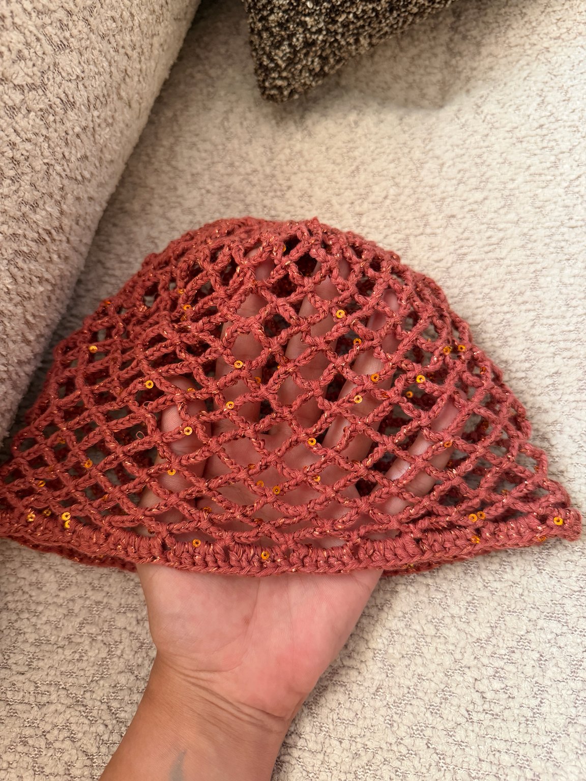 LORİ-Kiremit rengi tonaton şık pul payetli handmade file saç aksesuarı