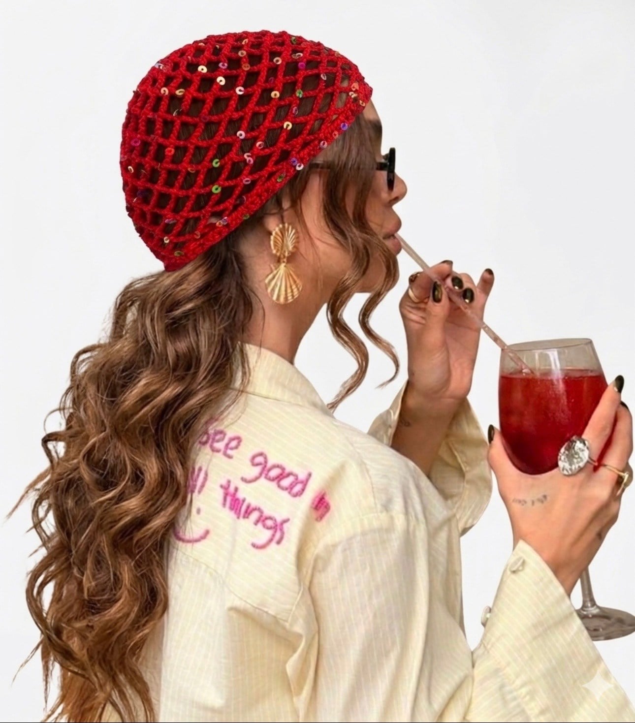 LORİ-Kırmızı,renkli pul payetli handmade file saç aksesuarı