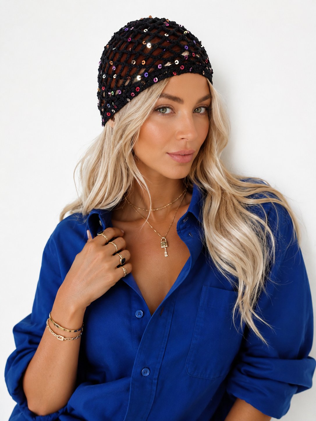 LORİ-Lacivert renk,renkli pul payete sahip ışıl ışıl handmade file saç aksesuarı