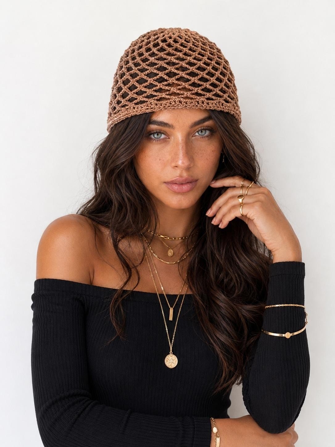 OTİ-Camel rengi günlük kullanıma uygun handmade file saç aksesuarı