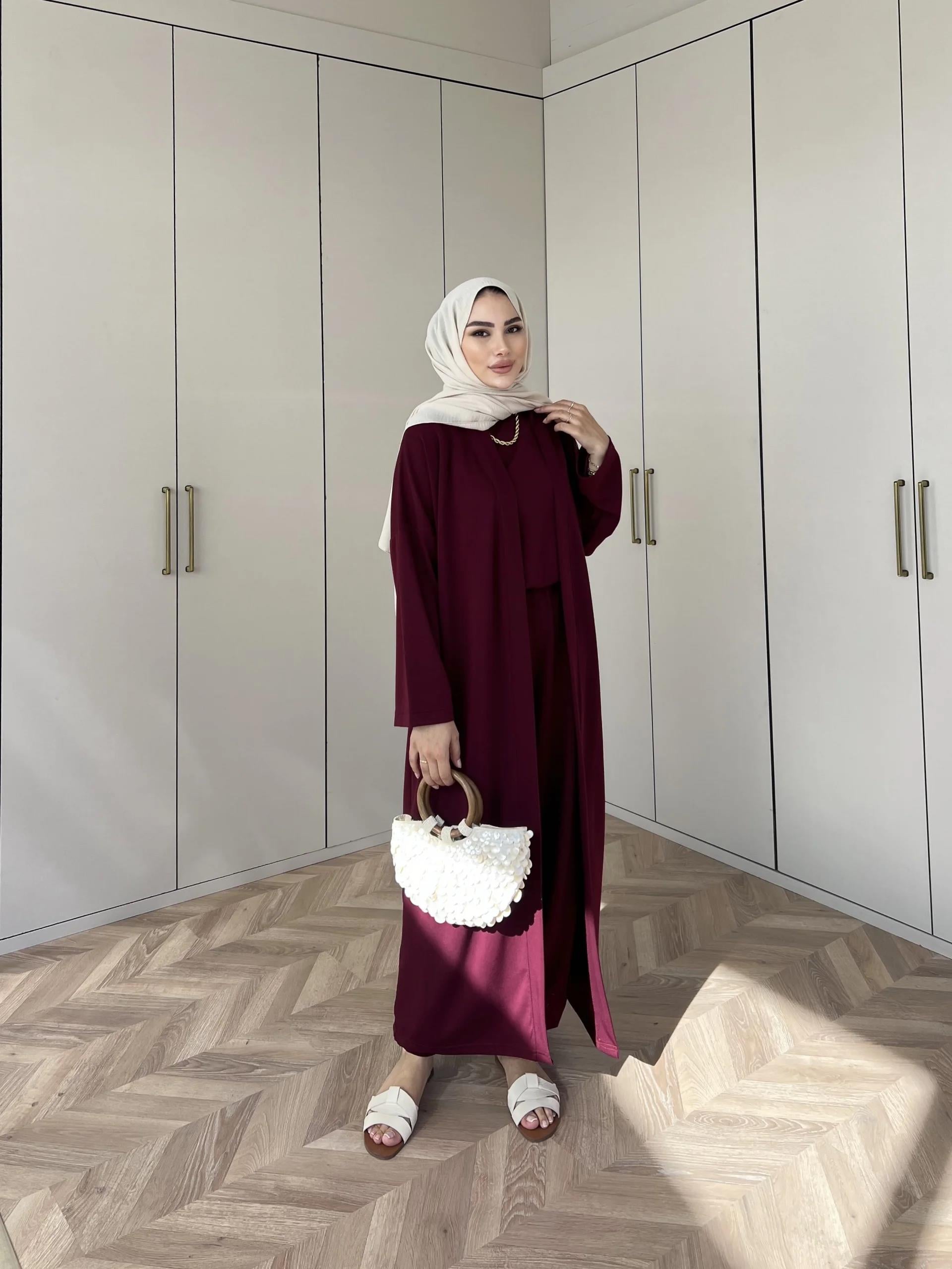 Ahsen Kimona Takım 3lu Set - Bordo