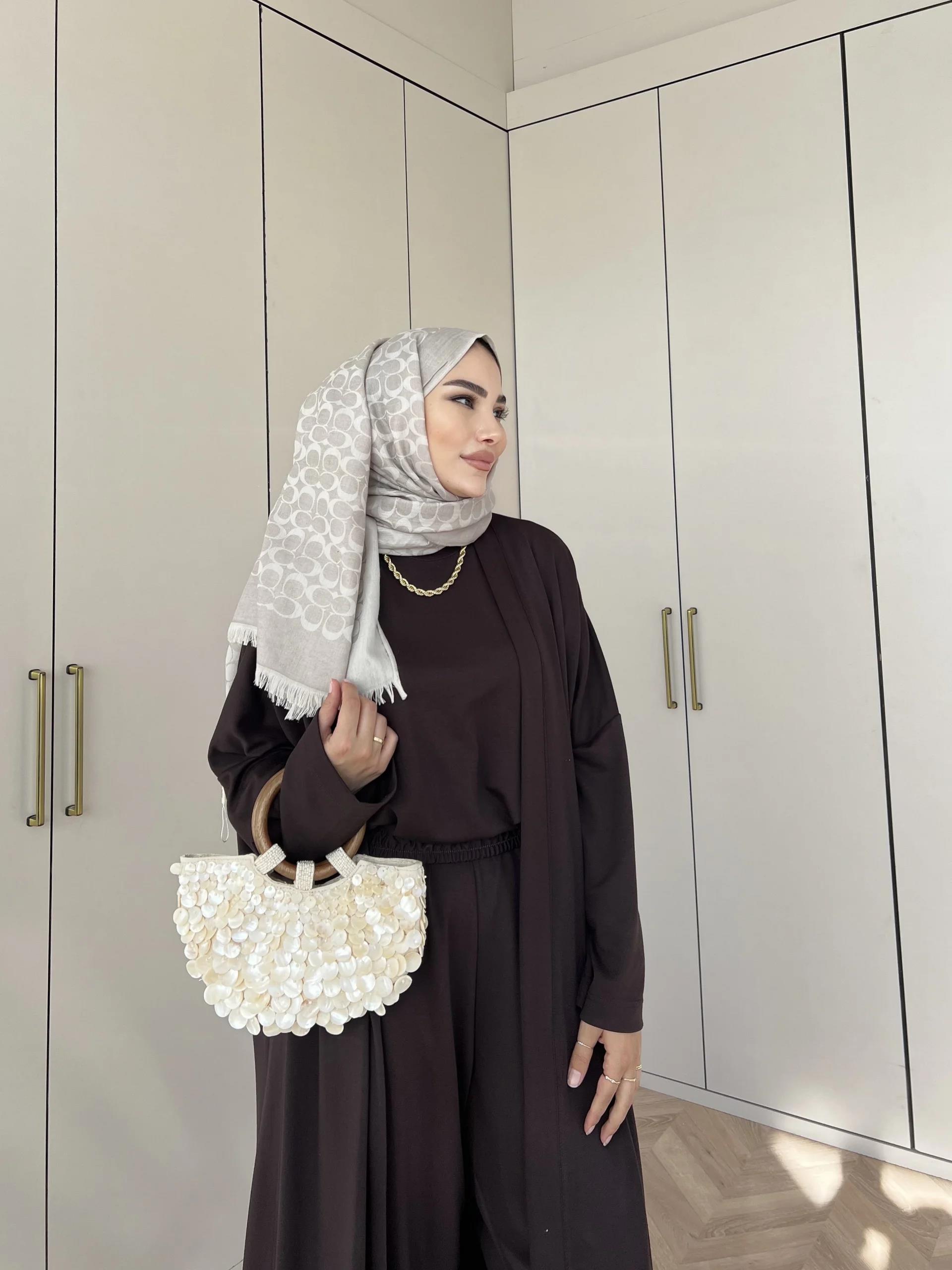 Ahsen Kimona Takım 3lu Set - Kahve