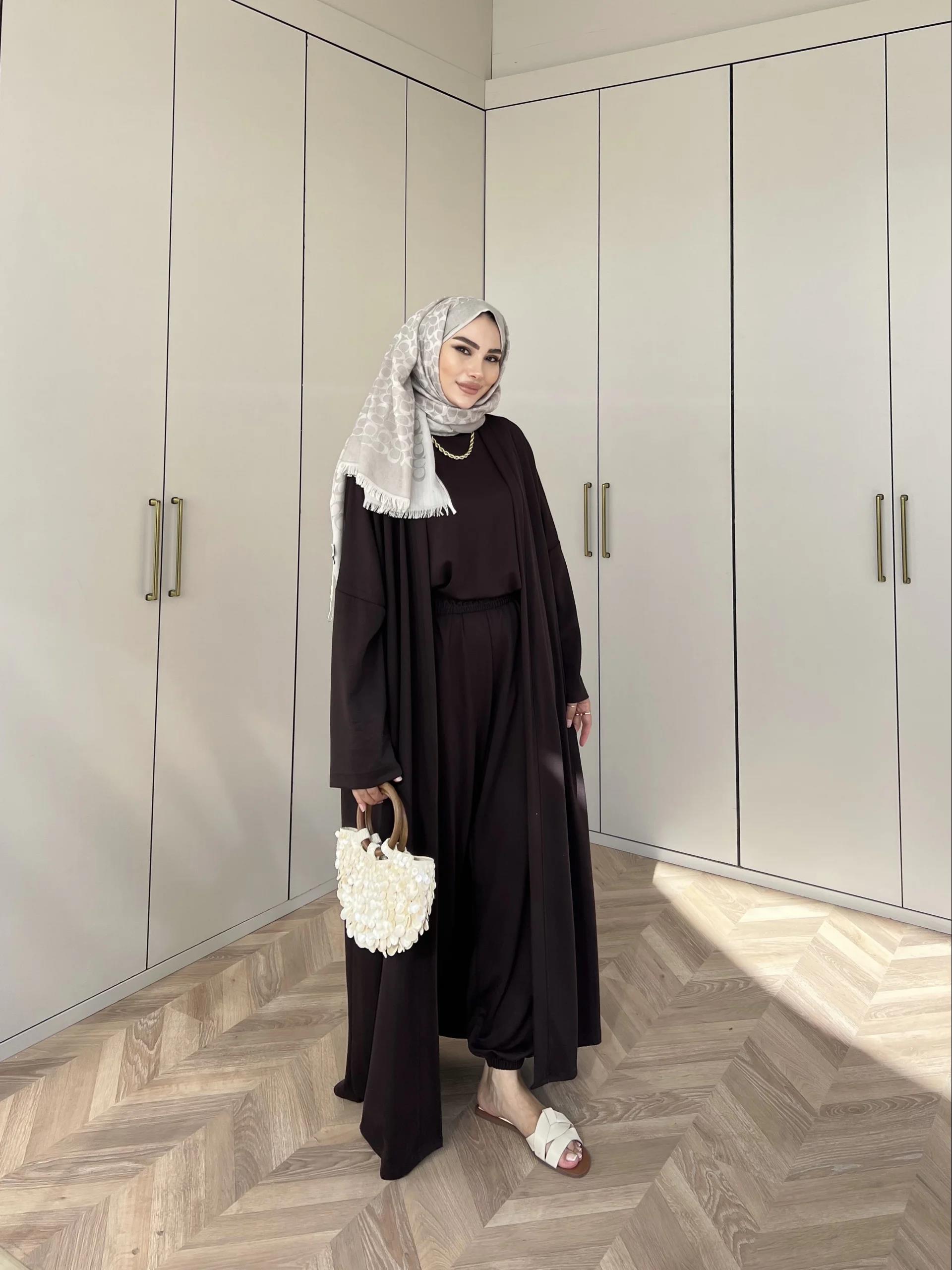 Ahsen Kimona Takım 3lu Set - Kahve