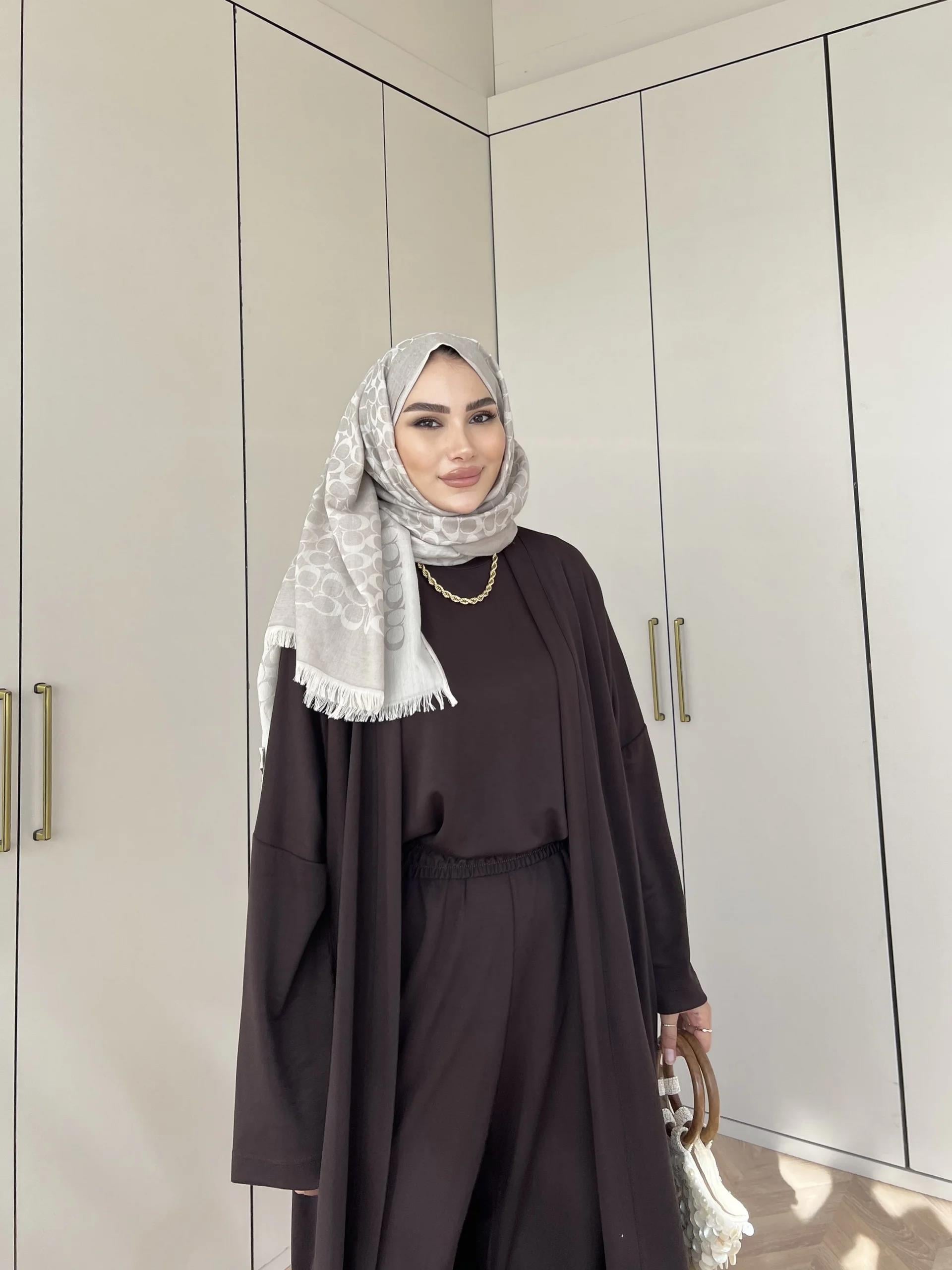Ahsen Kimona Takım 3lu Set - Kahve